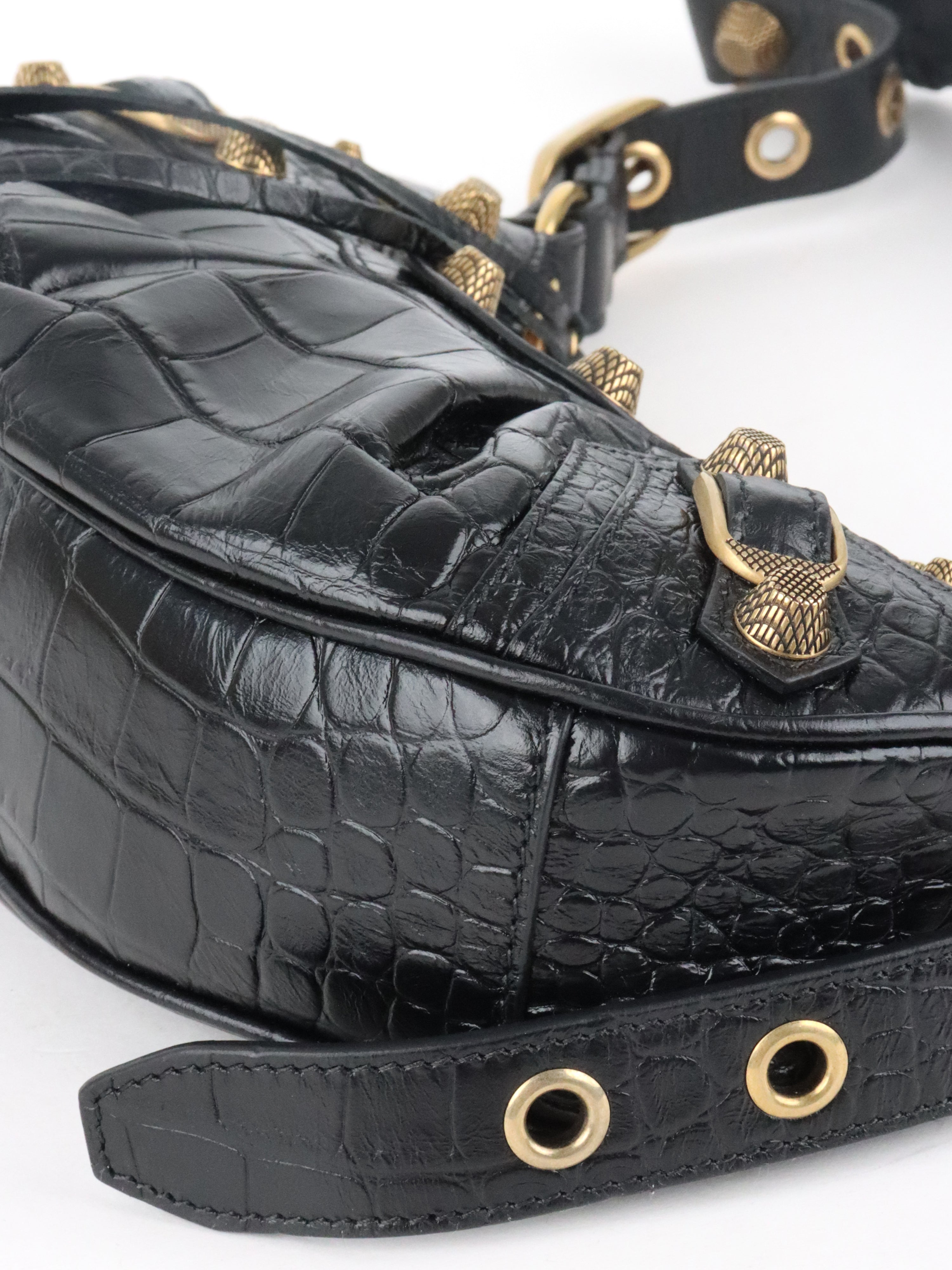 Balenciaga Black Crocodile Embossed Le Cagole XS Shoulder Bag