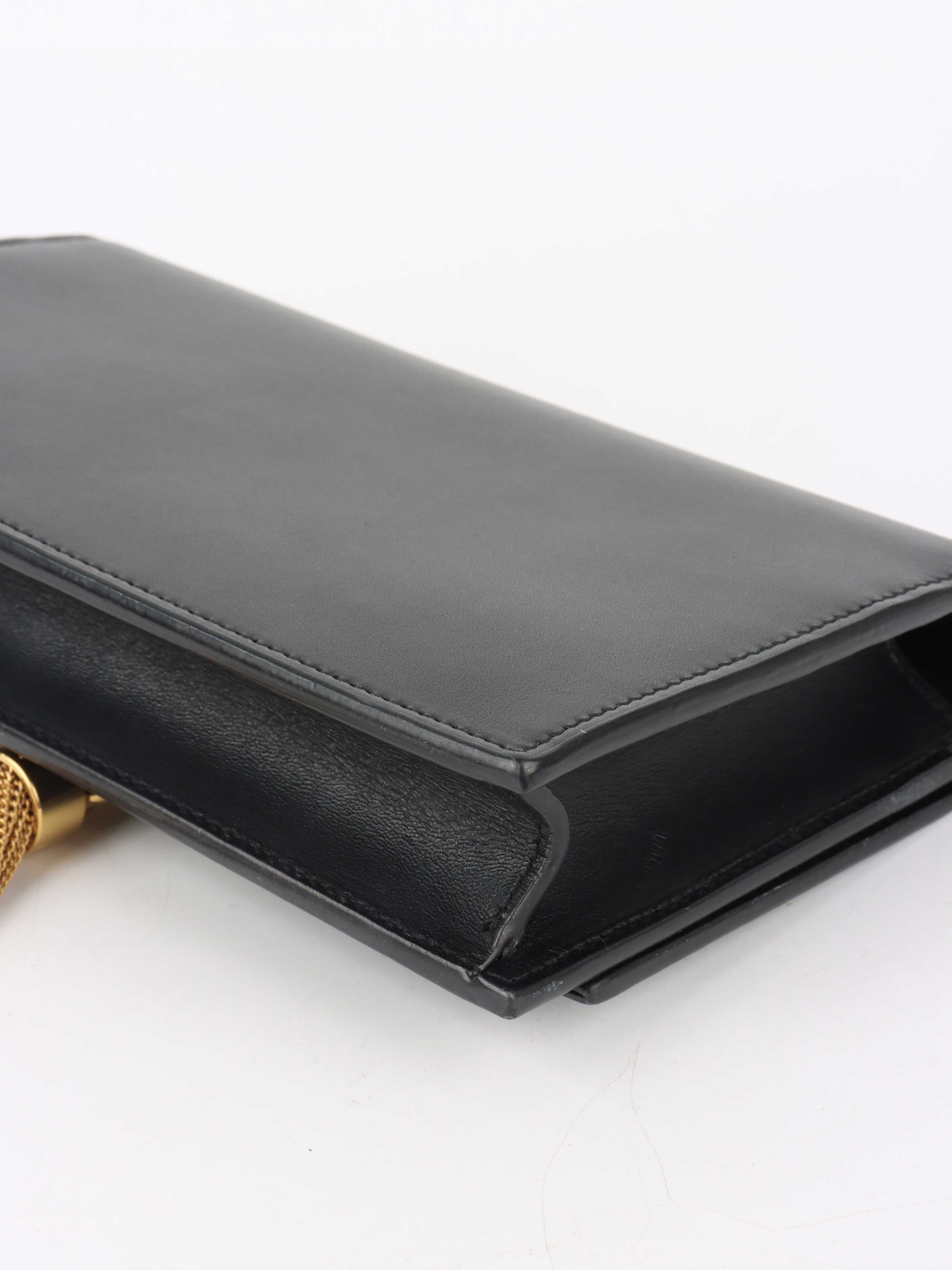 Saint Laurent Small Black Kate Wallet on Chain with Gold Tassel