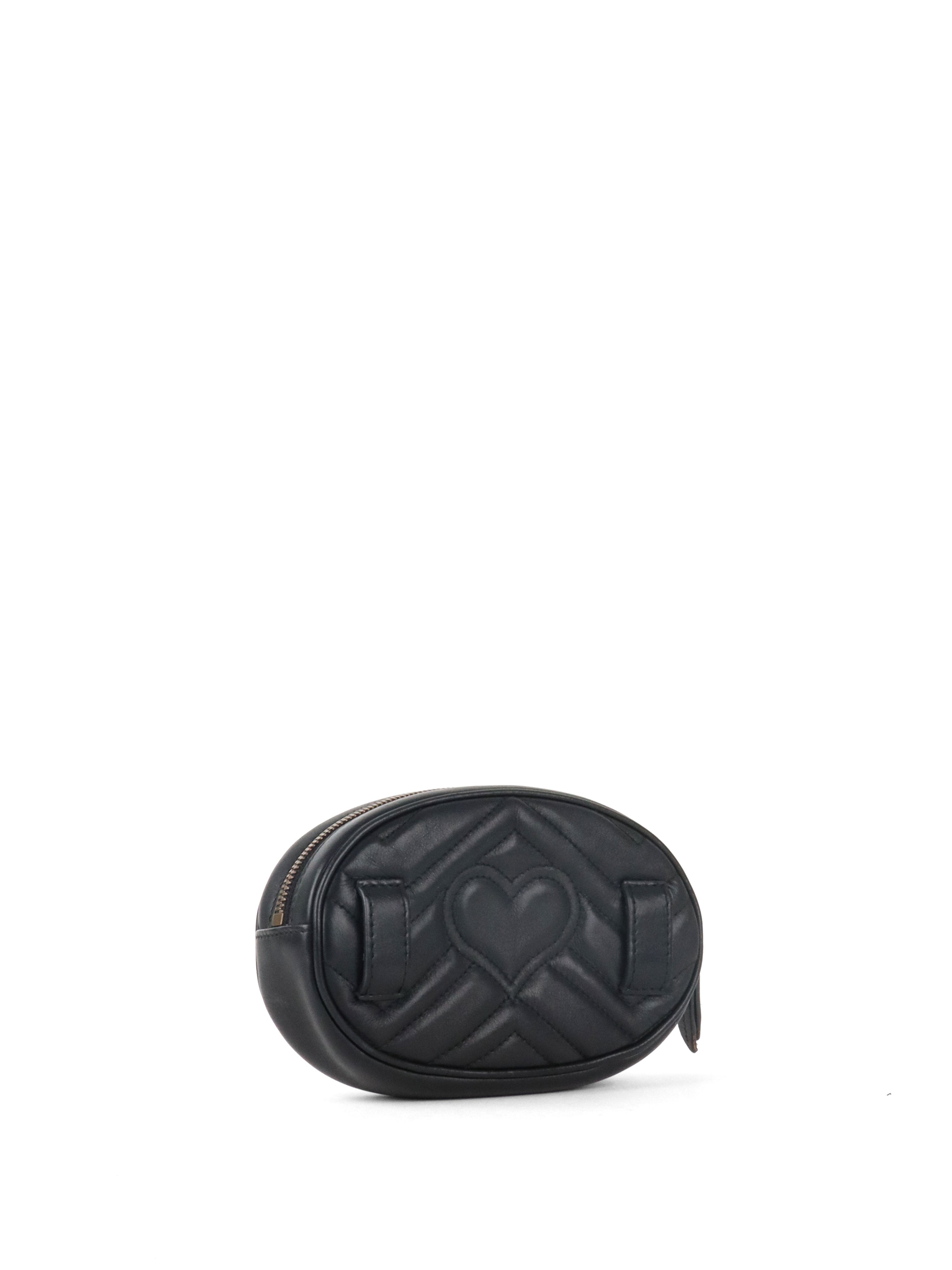 Gucci Black GG Marmont Matelasse Leather Belt Bag.