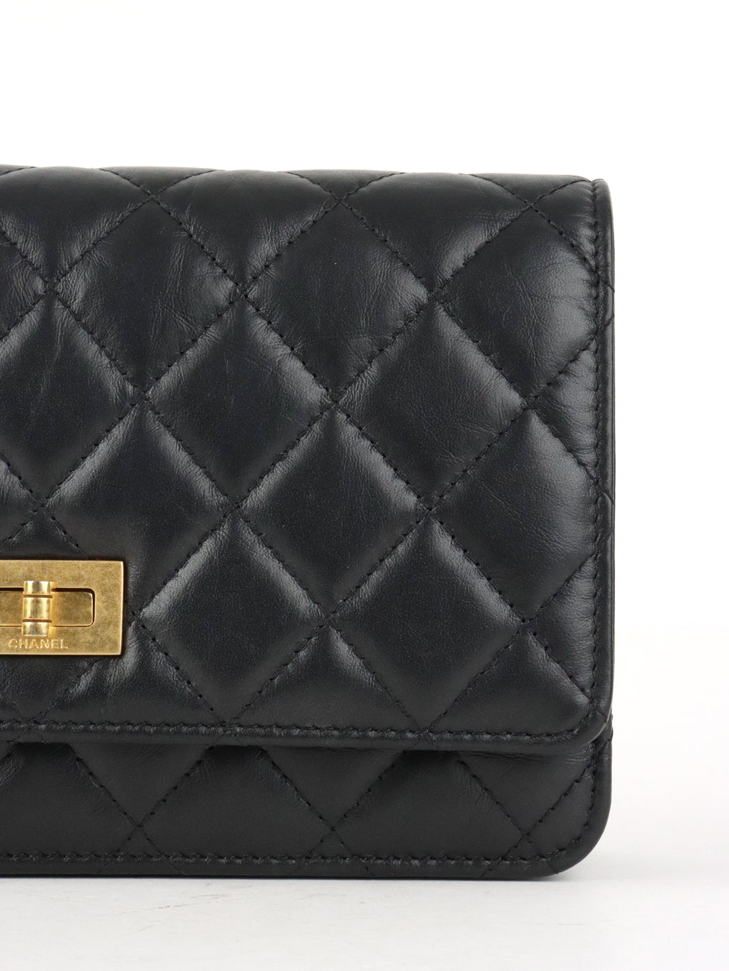 Chanel Black Aged Calfskin 2.55 Wallet On Chain