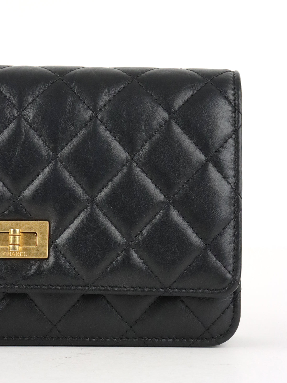 Chanel Black Aged Calfskin 2.55 Wallet On Chain