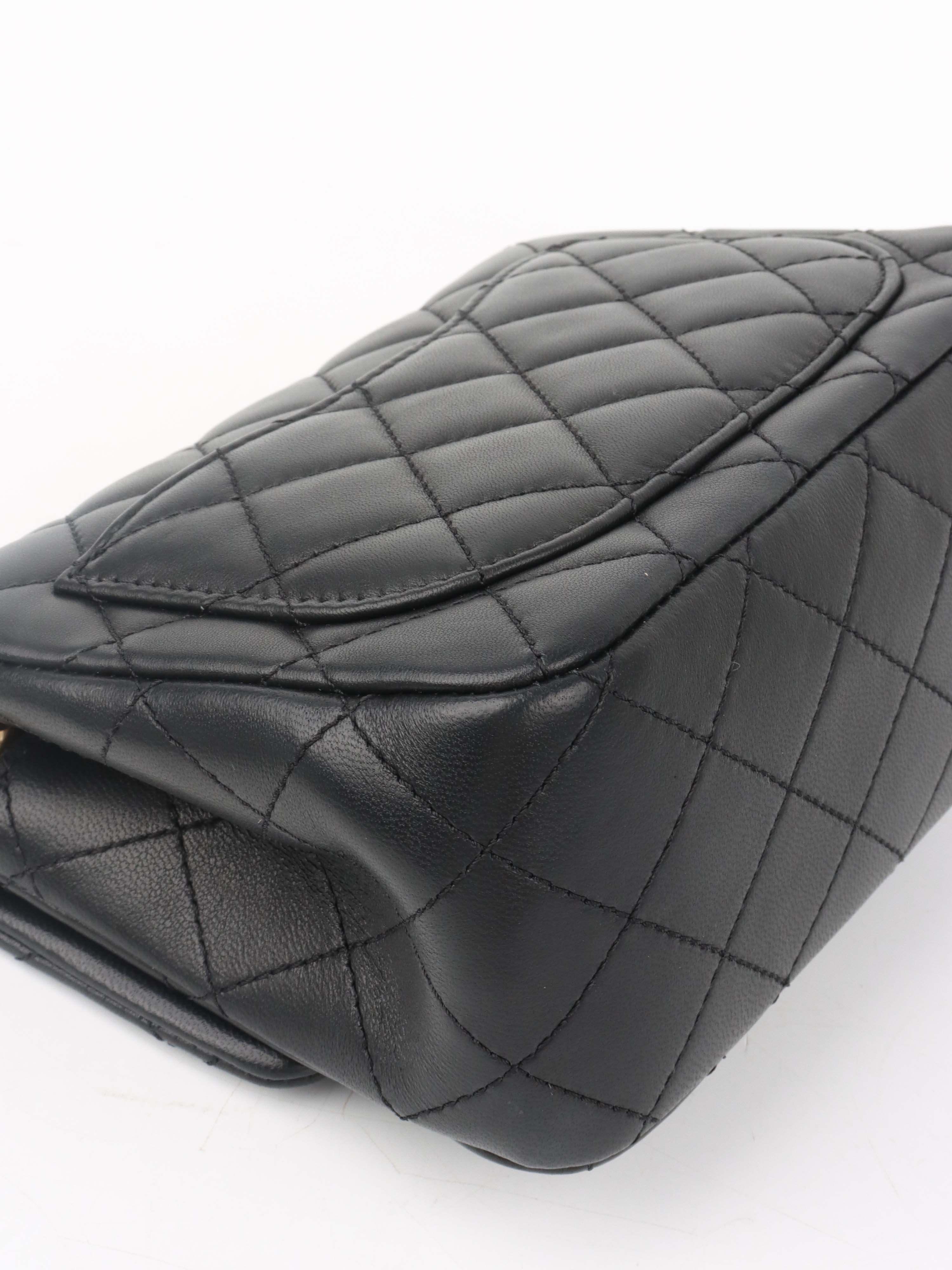 Chanel Black Lambskin Square Classic Flap with Pearl Crush