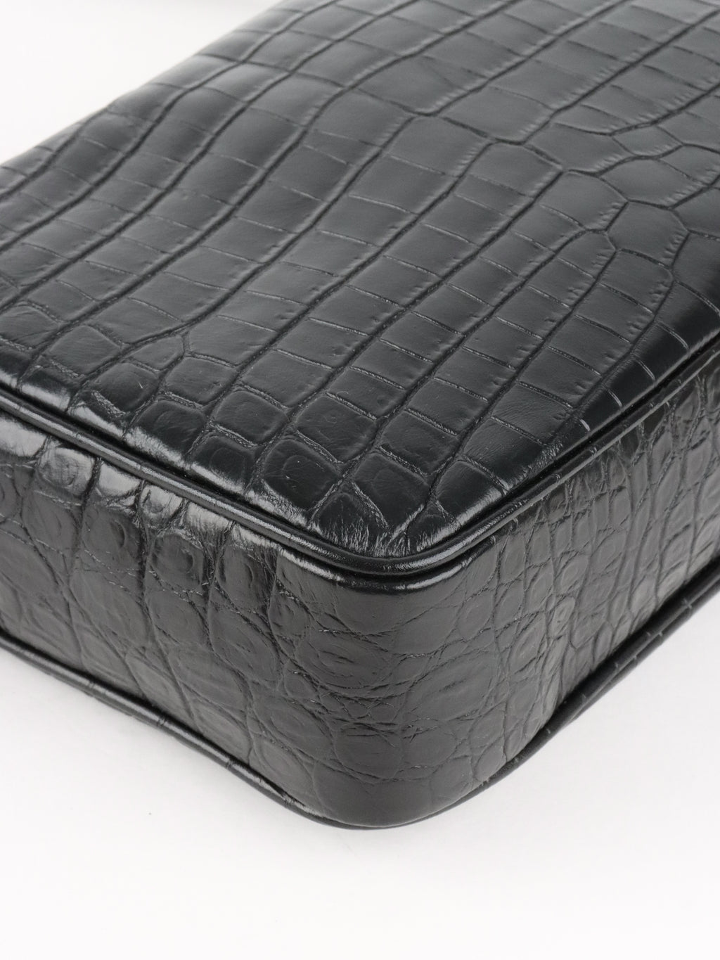 Saint Laurent Black Croc Embossed Camera Lou Bag