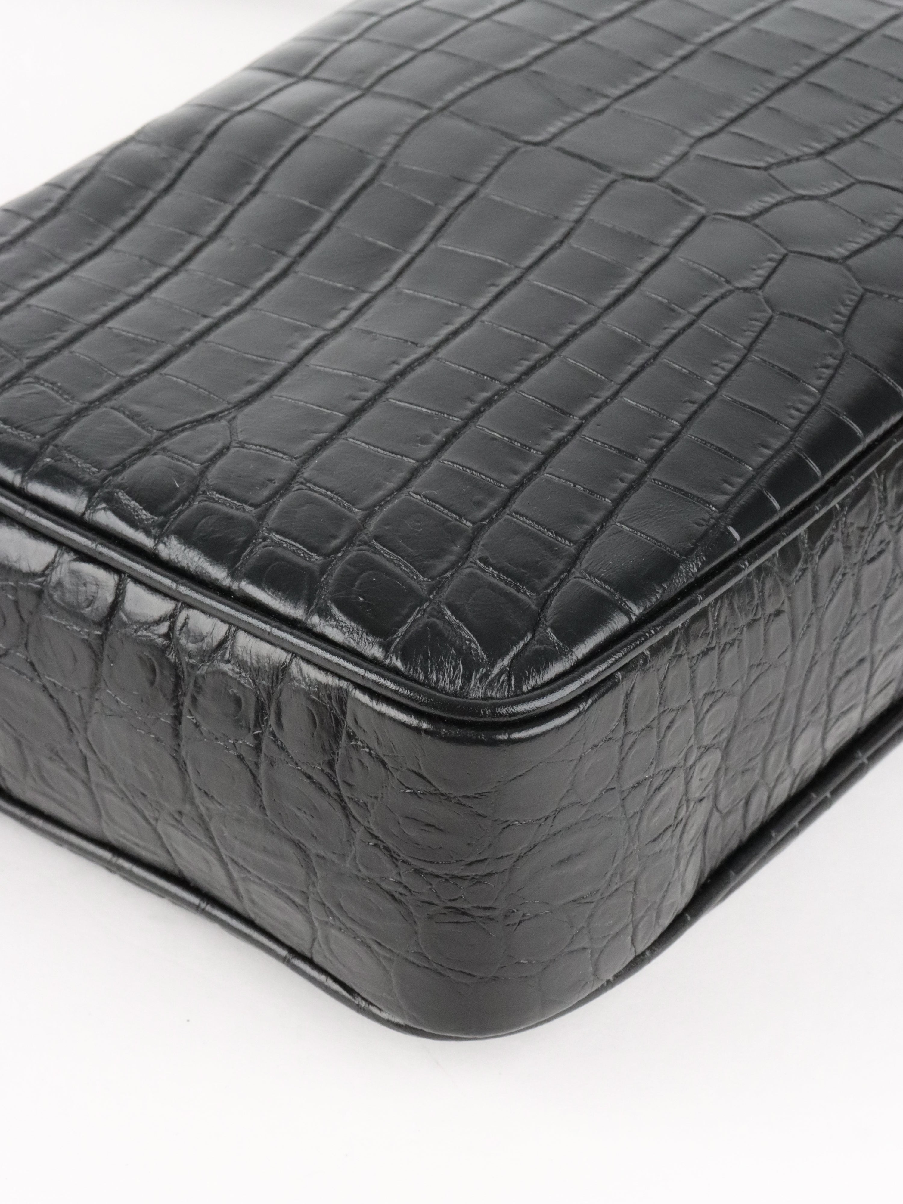 Saint Laurent Black Croc Embossed Camera Lou Bag