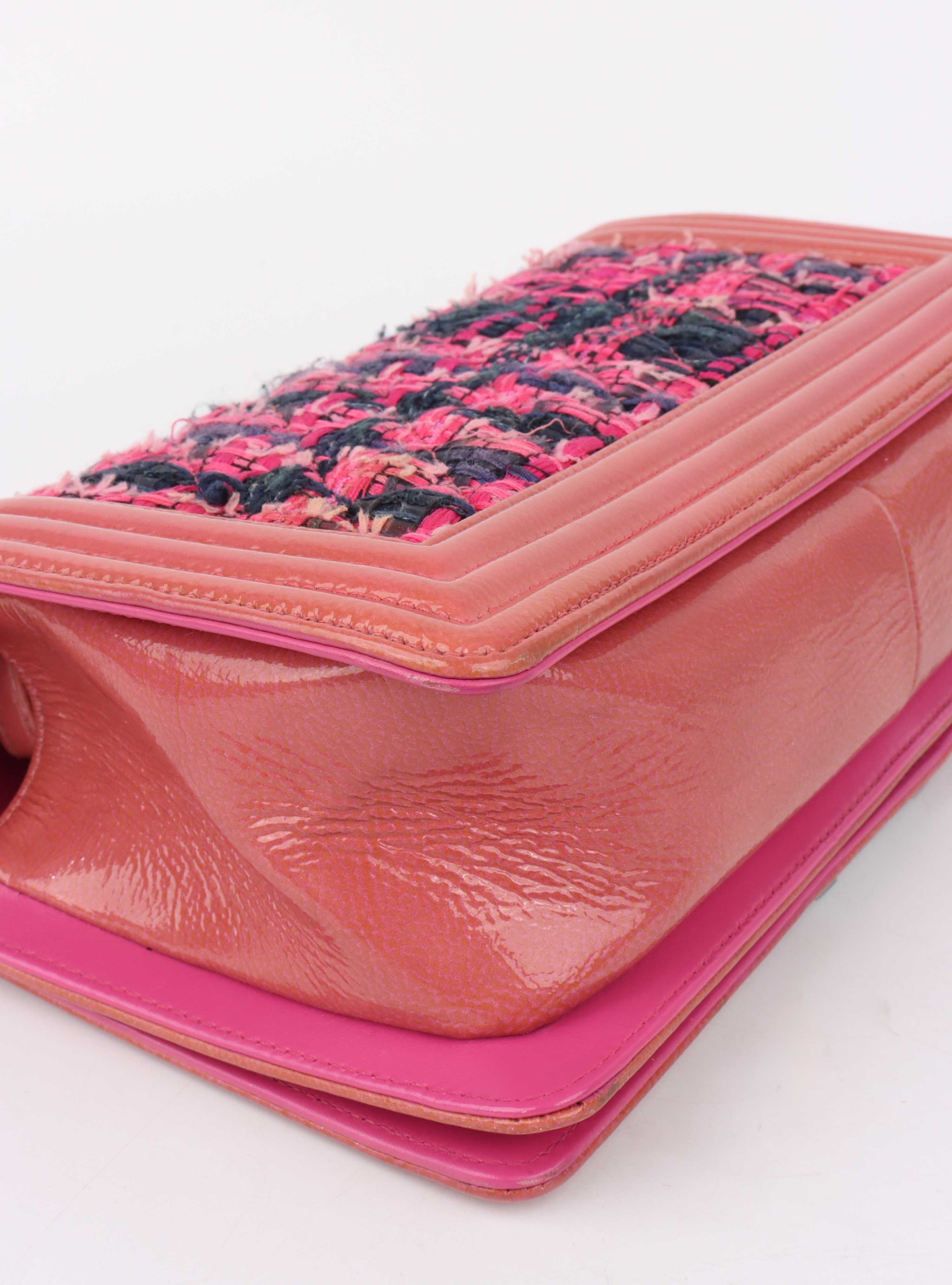 Chanel Medium Pink Tweed Boy Bag.
