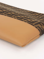 Fendi Brown Logo Fabric Shoulder Bag.