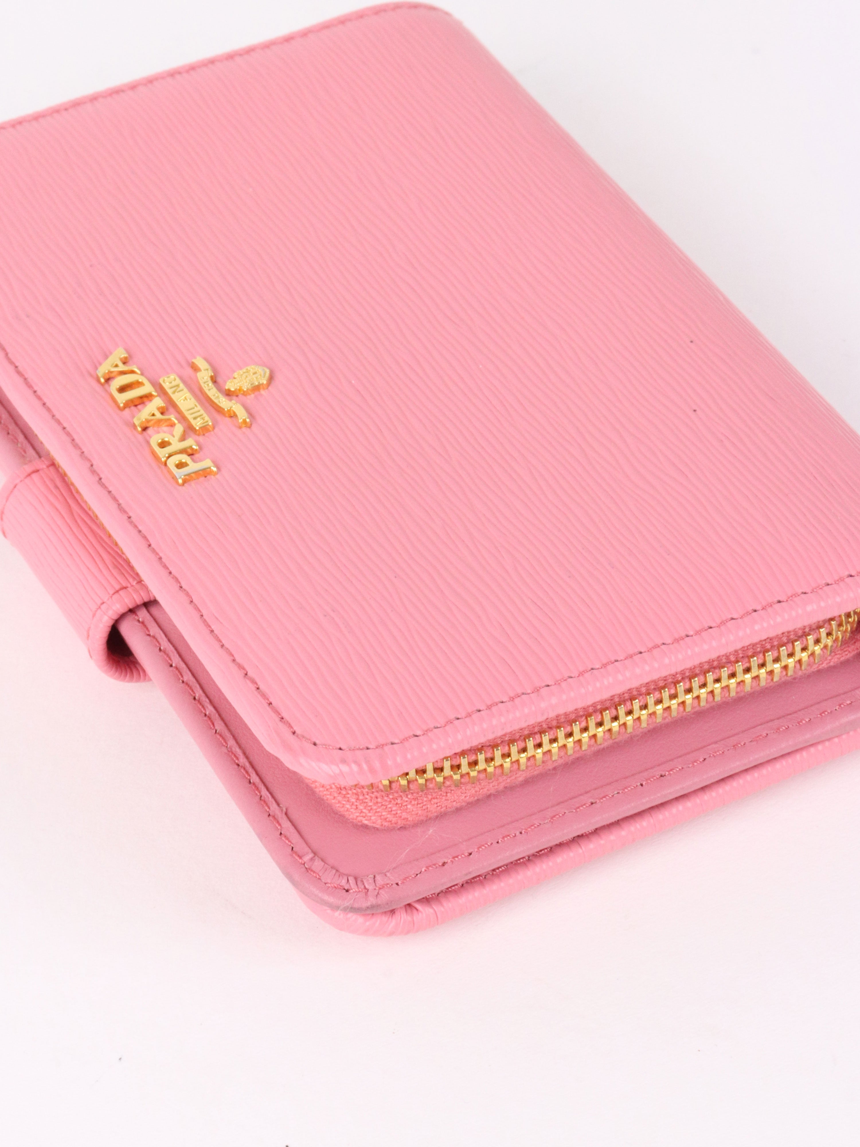 Prada Pink Zip Around Compact Wallet