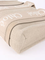 Chloe Neutral Small Woody Linen Tote Bag