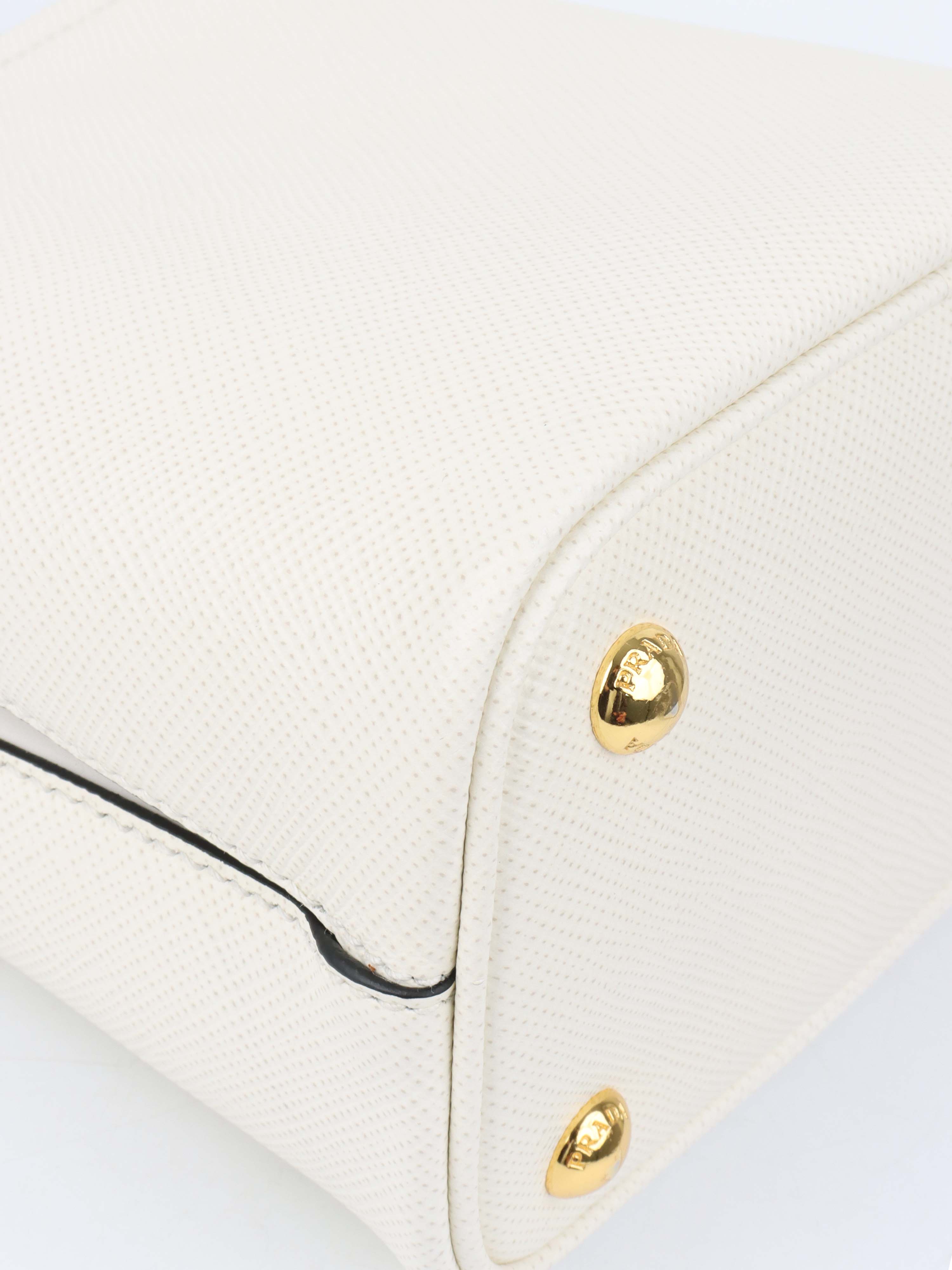 Prada Small Saffiano White Panier Bag.