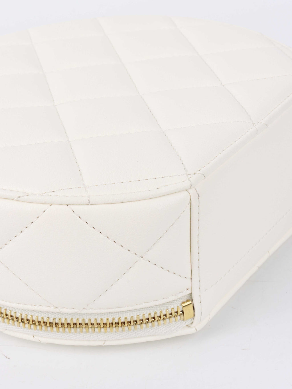 Chanel White Round Vanity with Chain Ring Handle.