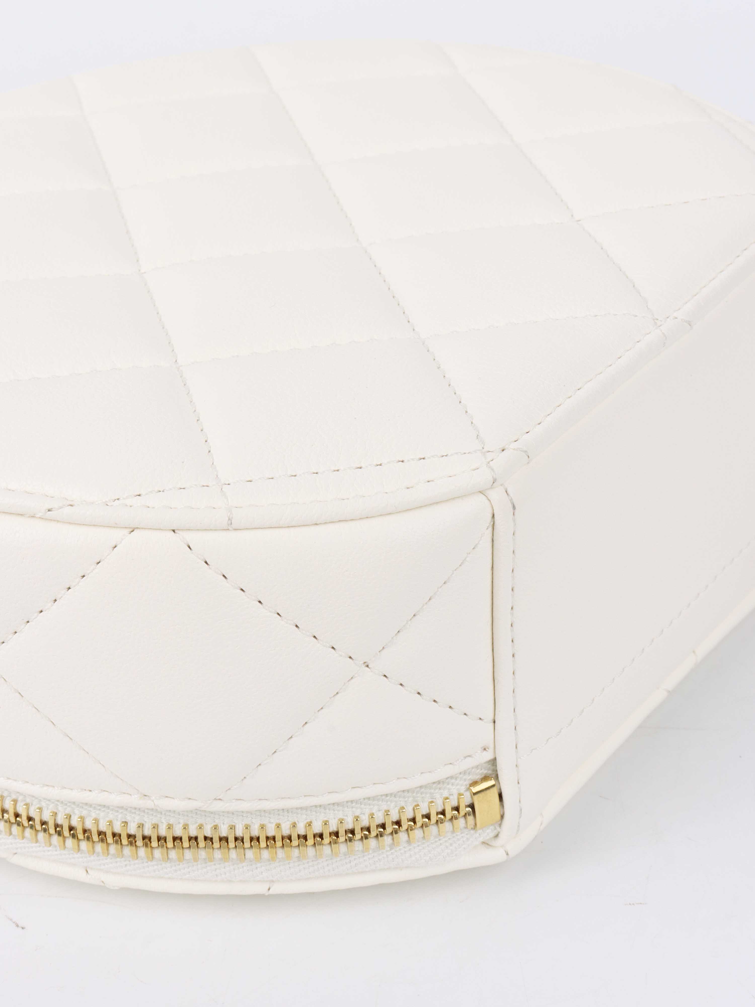 Chanel White Round Vanity with Chain Ring Handle.