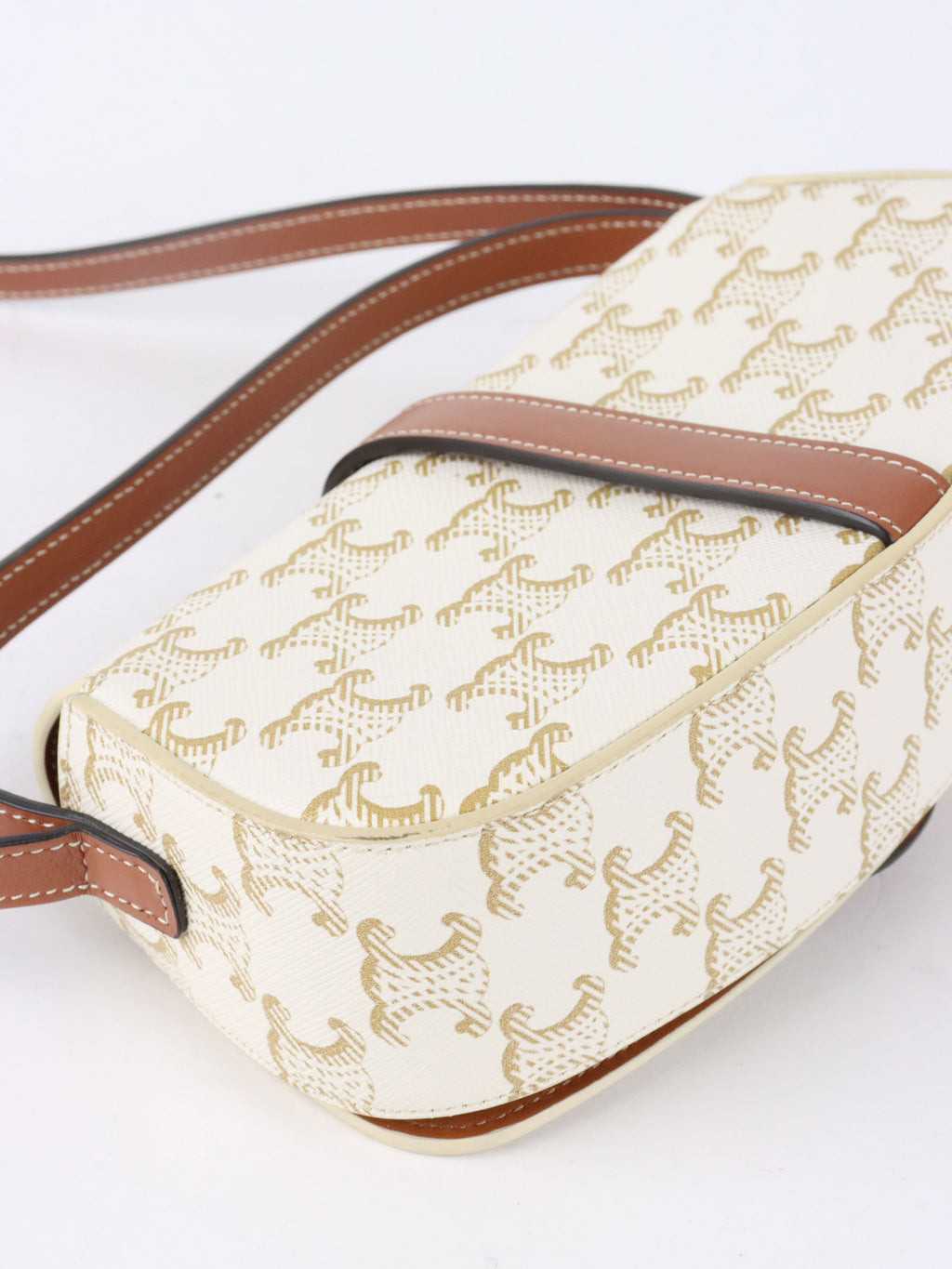 Celine White/Tan Triomphe Tabou Clutch with Strap