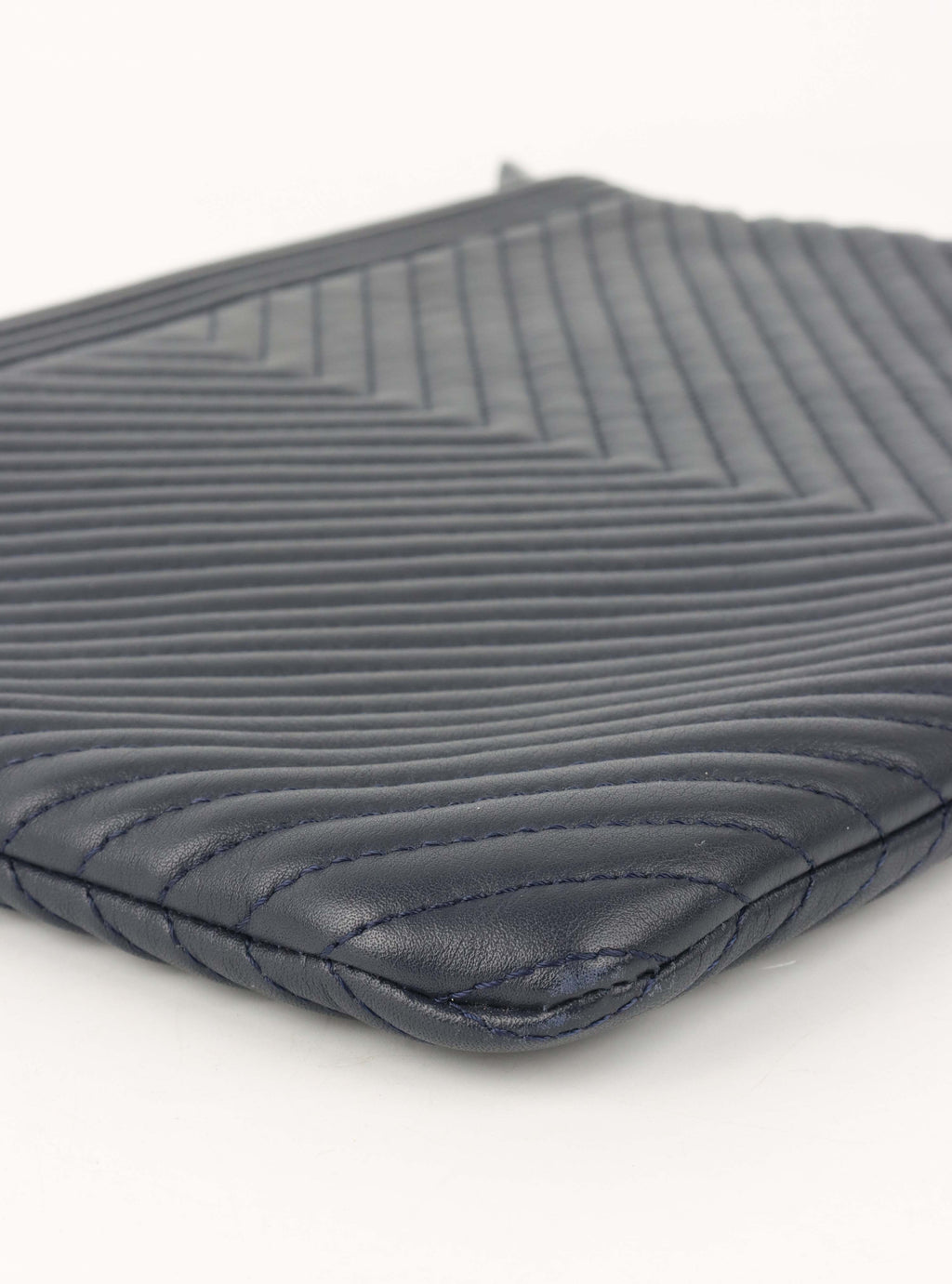 Chanel Navy Lambskin Medium Boy Chevron Pouch SHW.