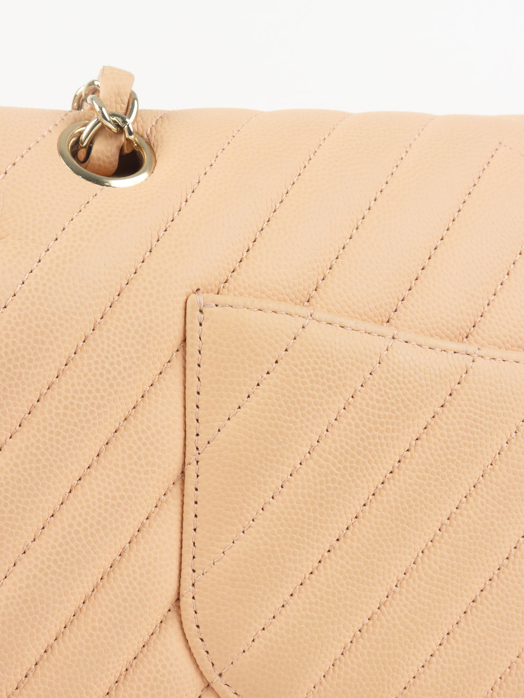 Chanel Beige Claire Chevron Caviar Classic Flap