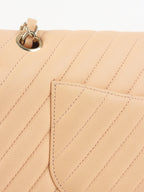 Chanel Beige Claire Chevron Caviar Classic Flap
