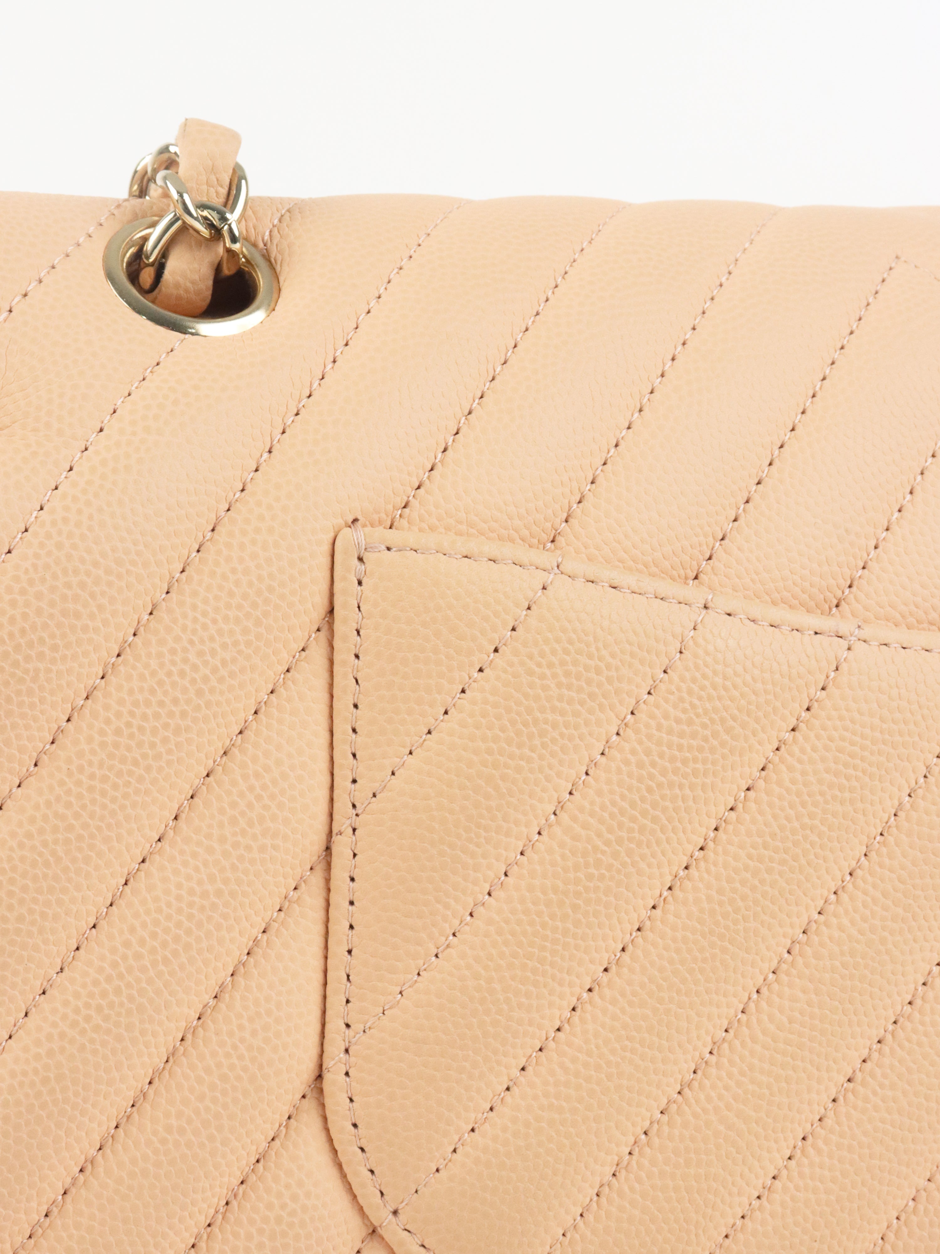 Chanel Beige Claire Chevron Caviar Classic Flap