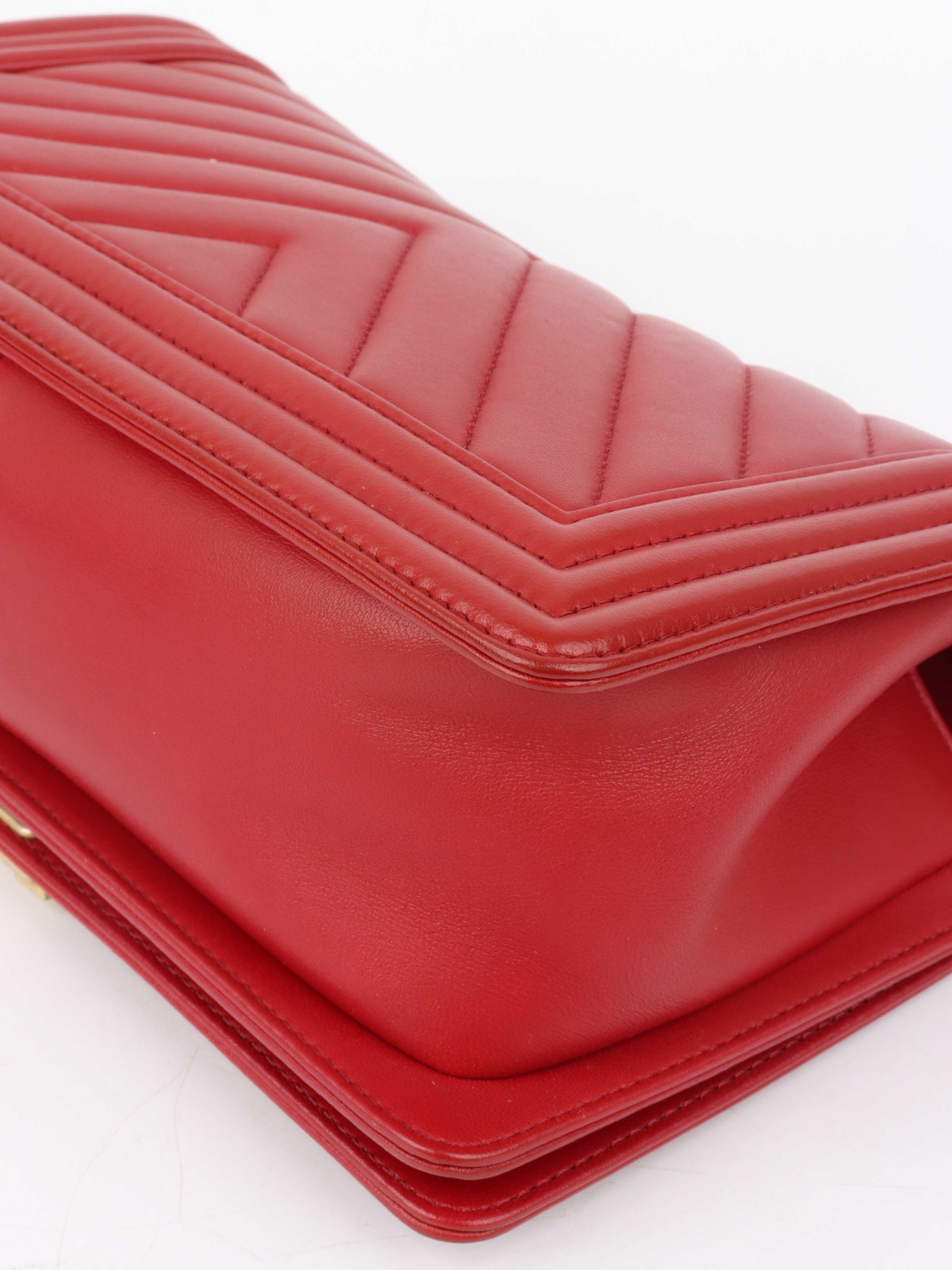 Chanel Medium Red Chevron Boy Bag in Lambskin GHW