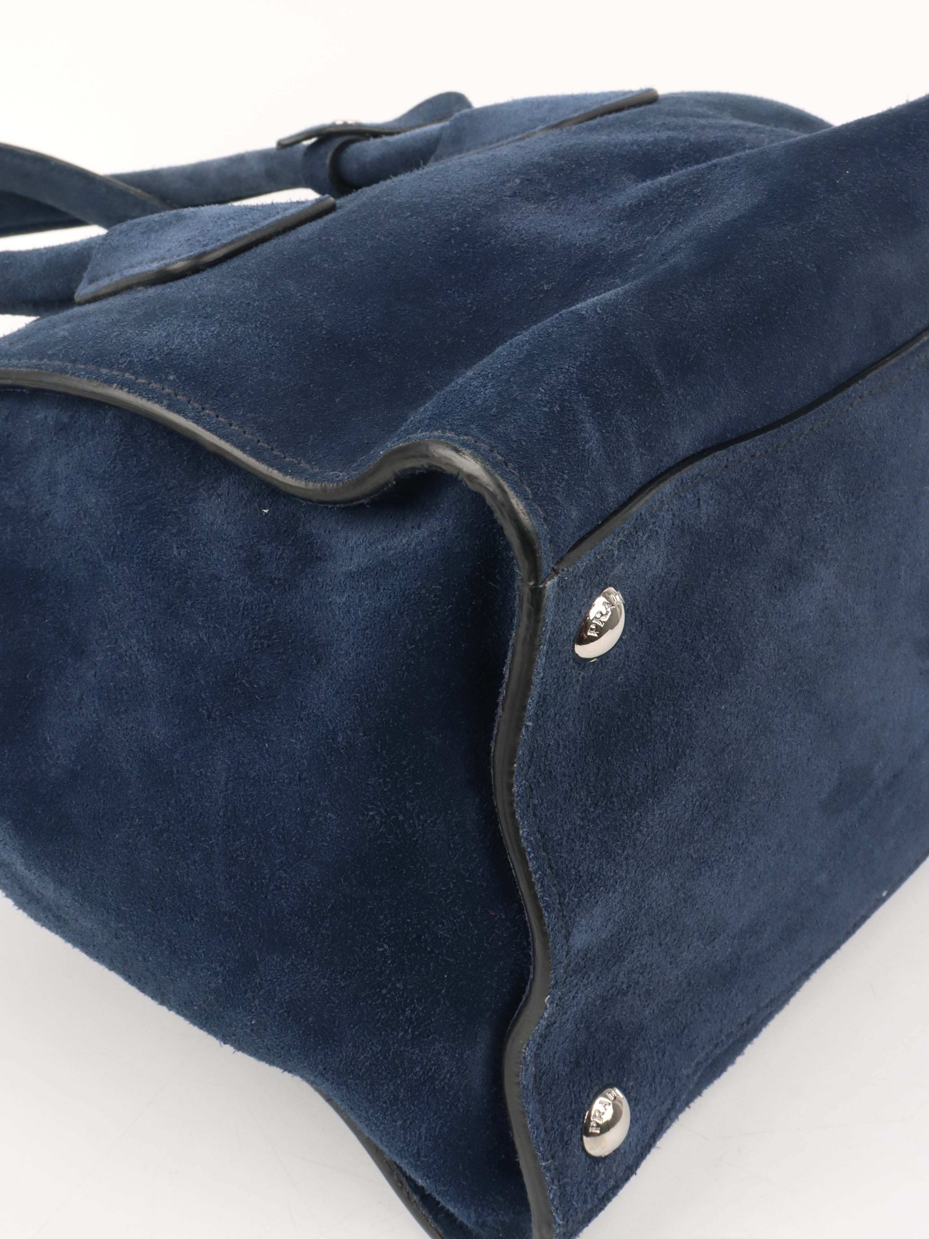 Prada Royal Blue Suede Double Zipped Shoulder Bag.