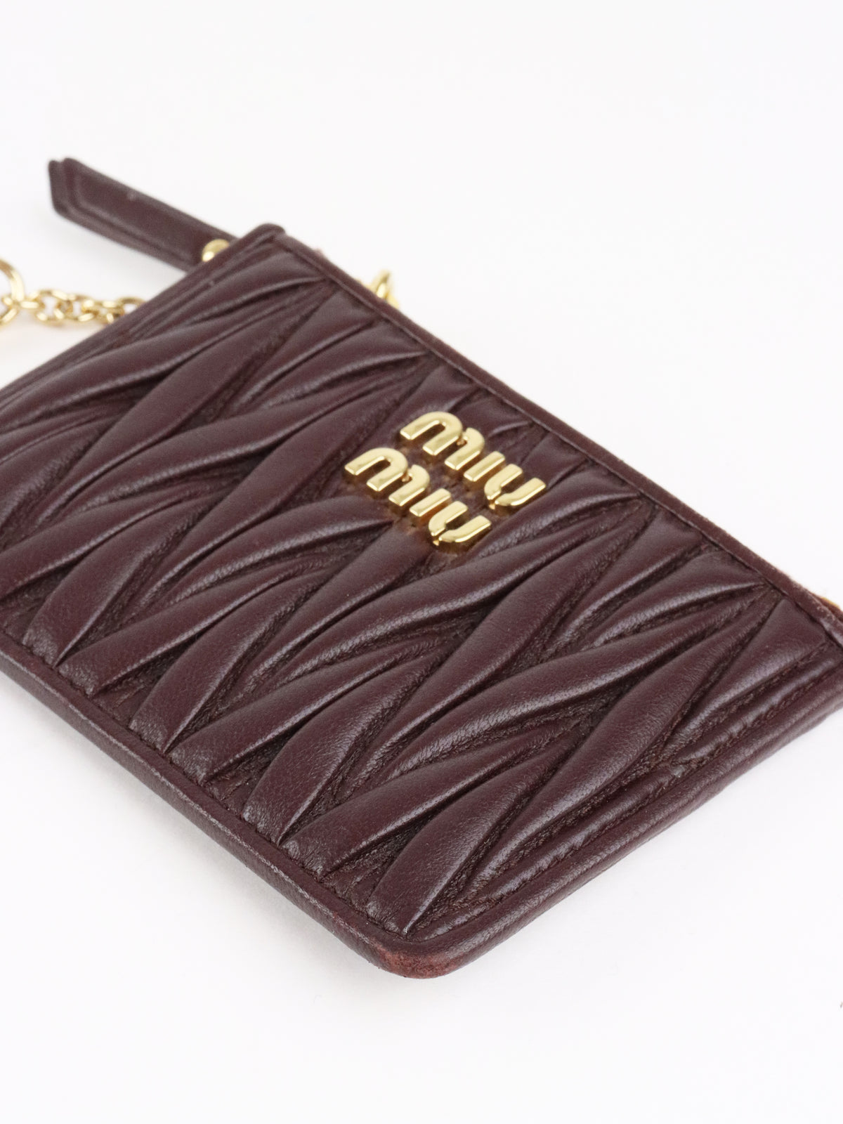 Miu Miu Dark Brown Matelassé Leather Zip Card Holder