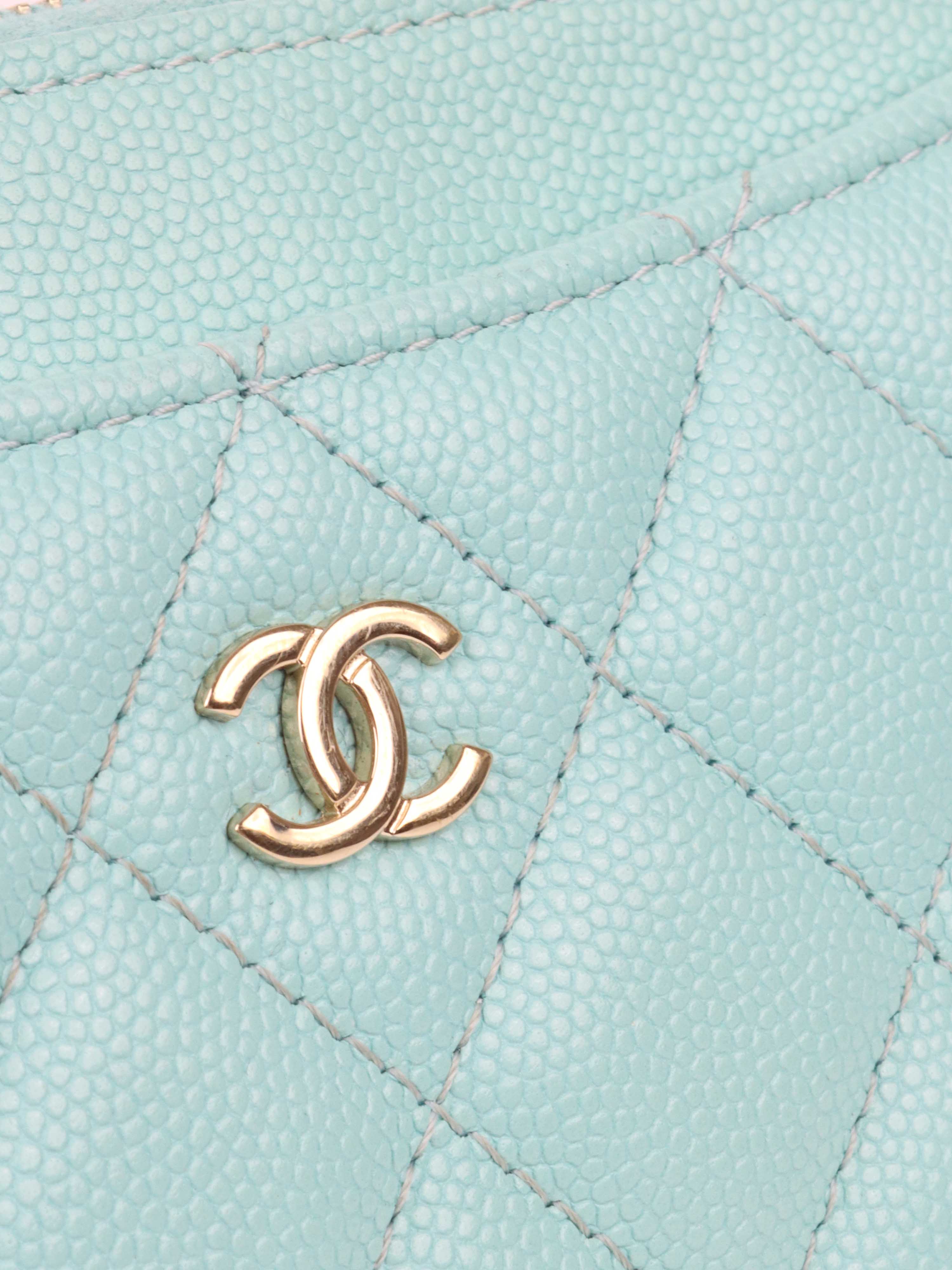 Chanel Light Blue Caviar Zip Wallet.