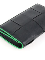 Bottega Veneta Black & Green Long Flap Cassette Wallet