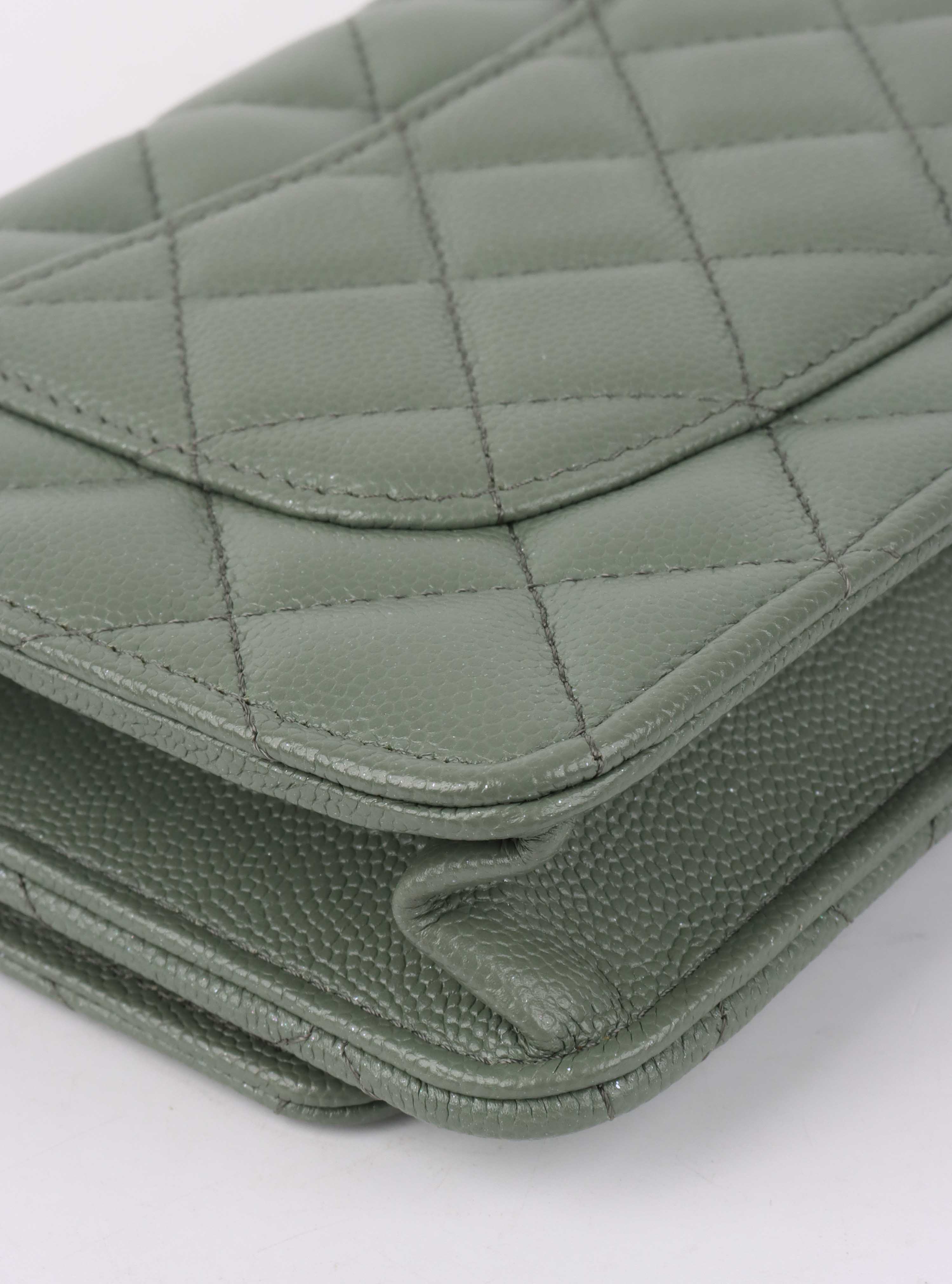 Chanel Green Iridescent Caviar Wallet on Chain.