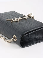 Saint Laurent Black Small Croc Embossed Kate Tassel SHW
