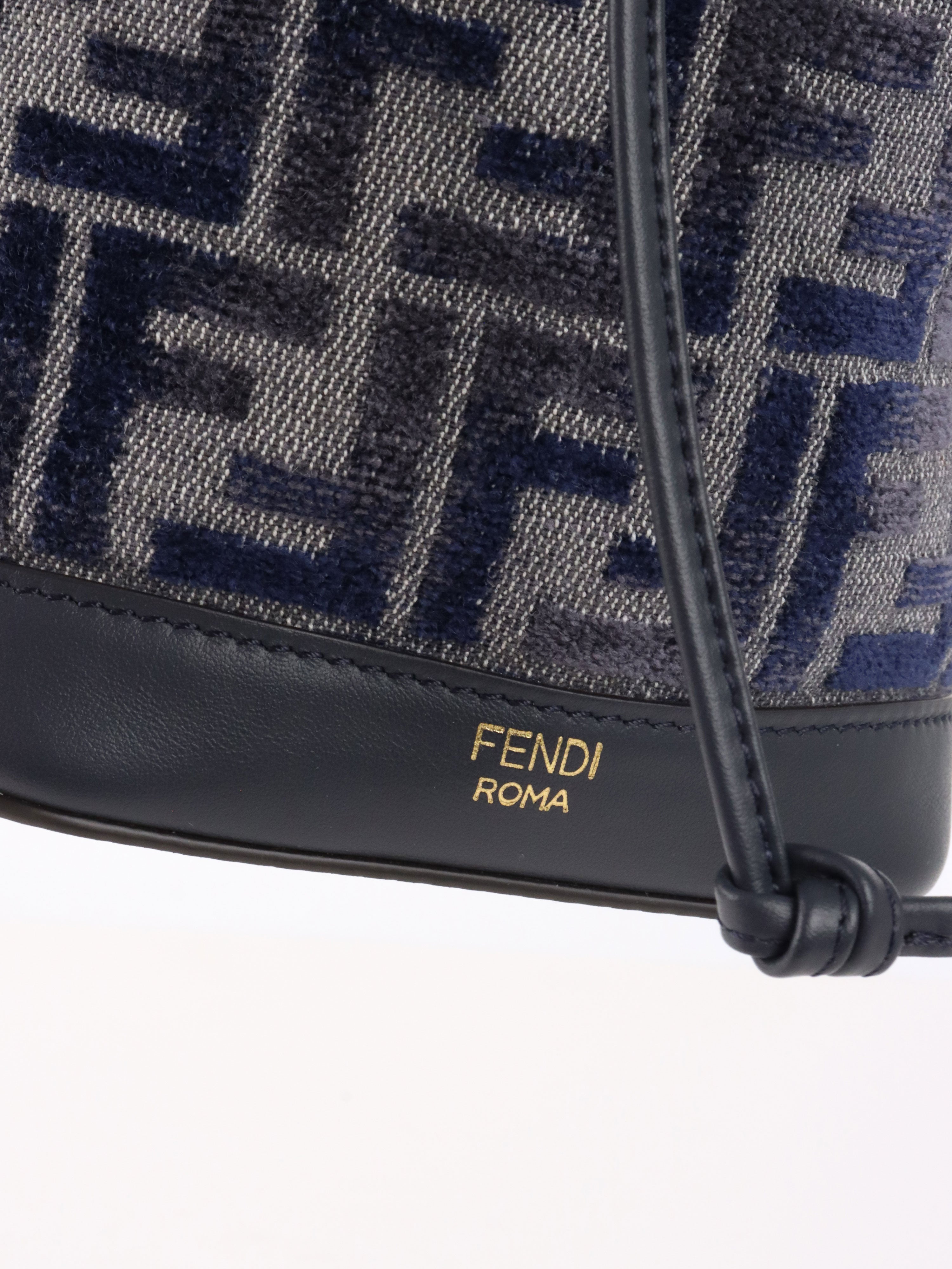 Fendi Mini Navy Fabric Mon Tresor Bucket Bag