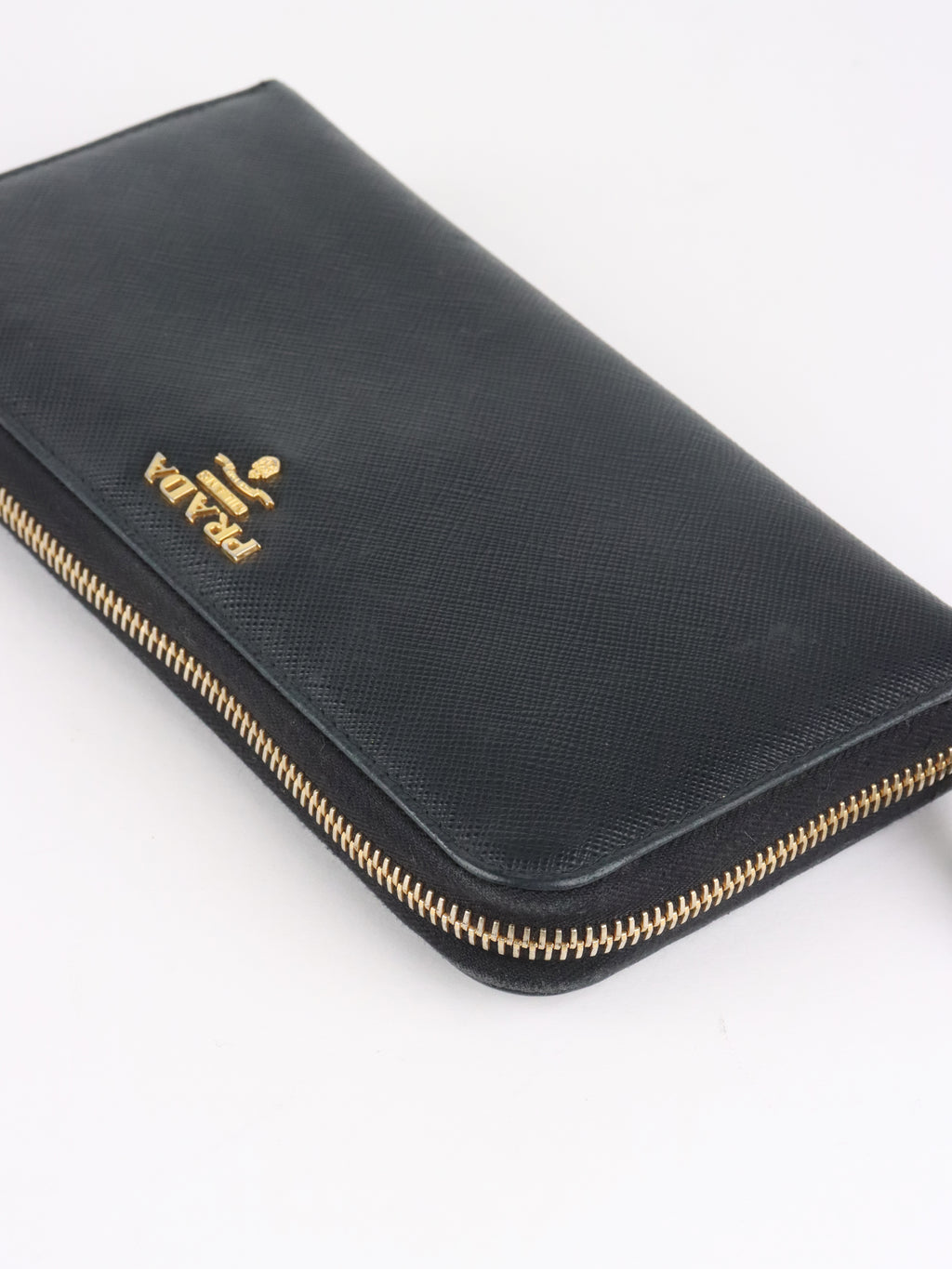 Prada Black Large Saffiano Zip Wallet