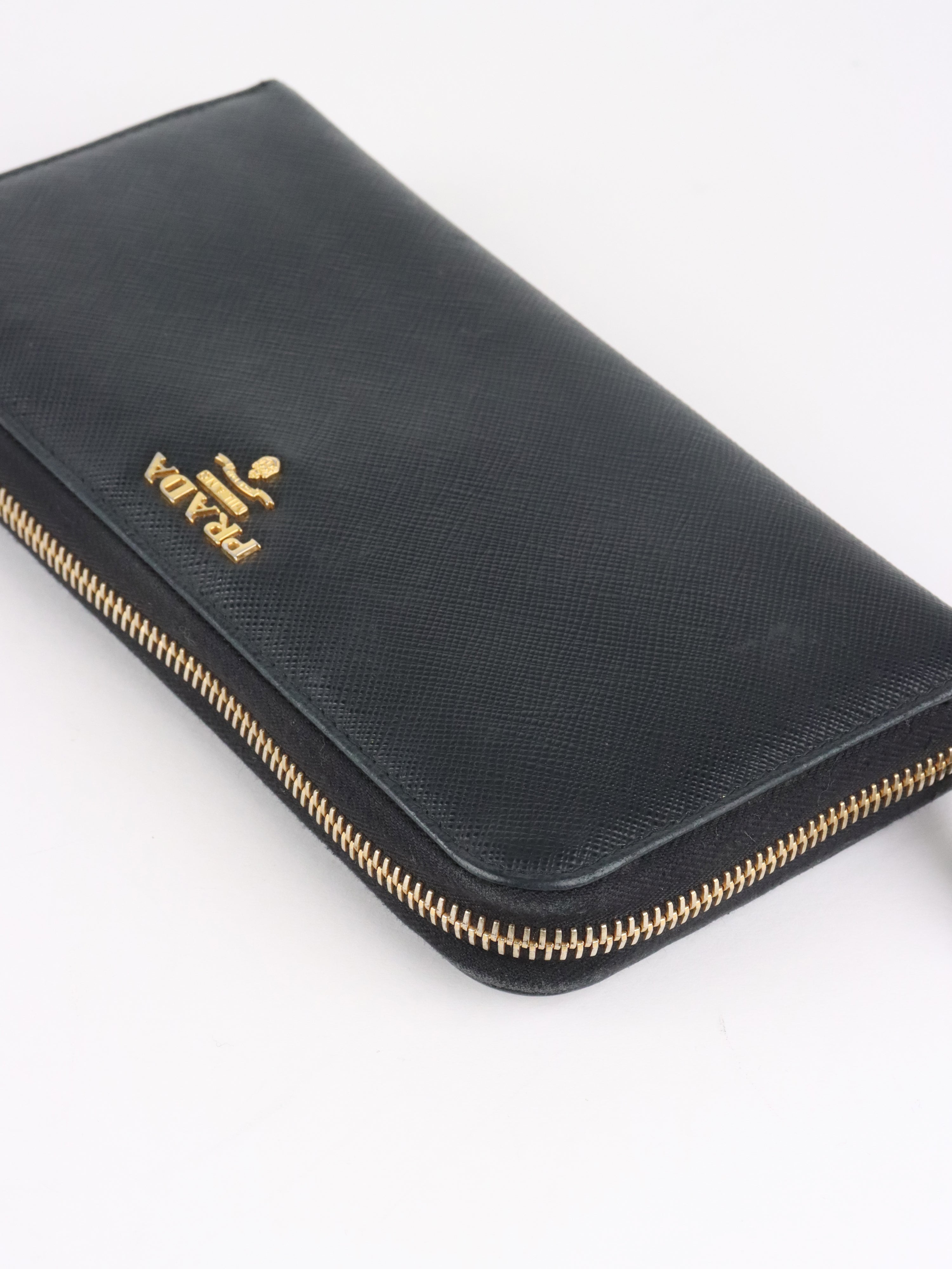 Prada Black Large Saffiano Zip Wallet