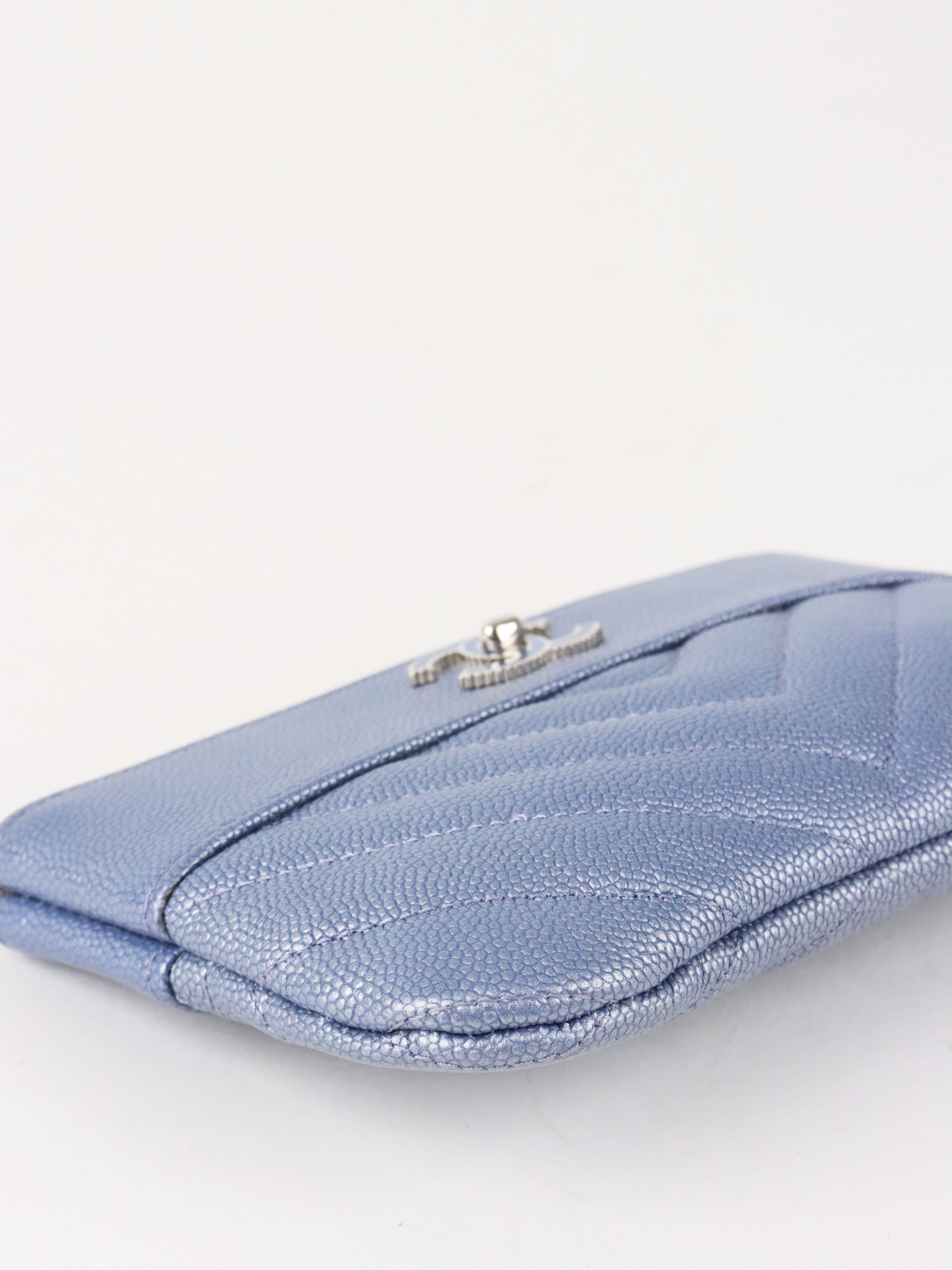 Chanel 19P Iridescent Blue Chevron Pouch
