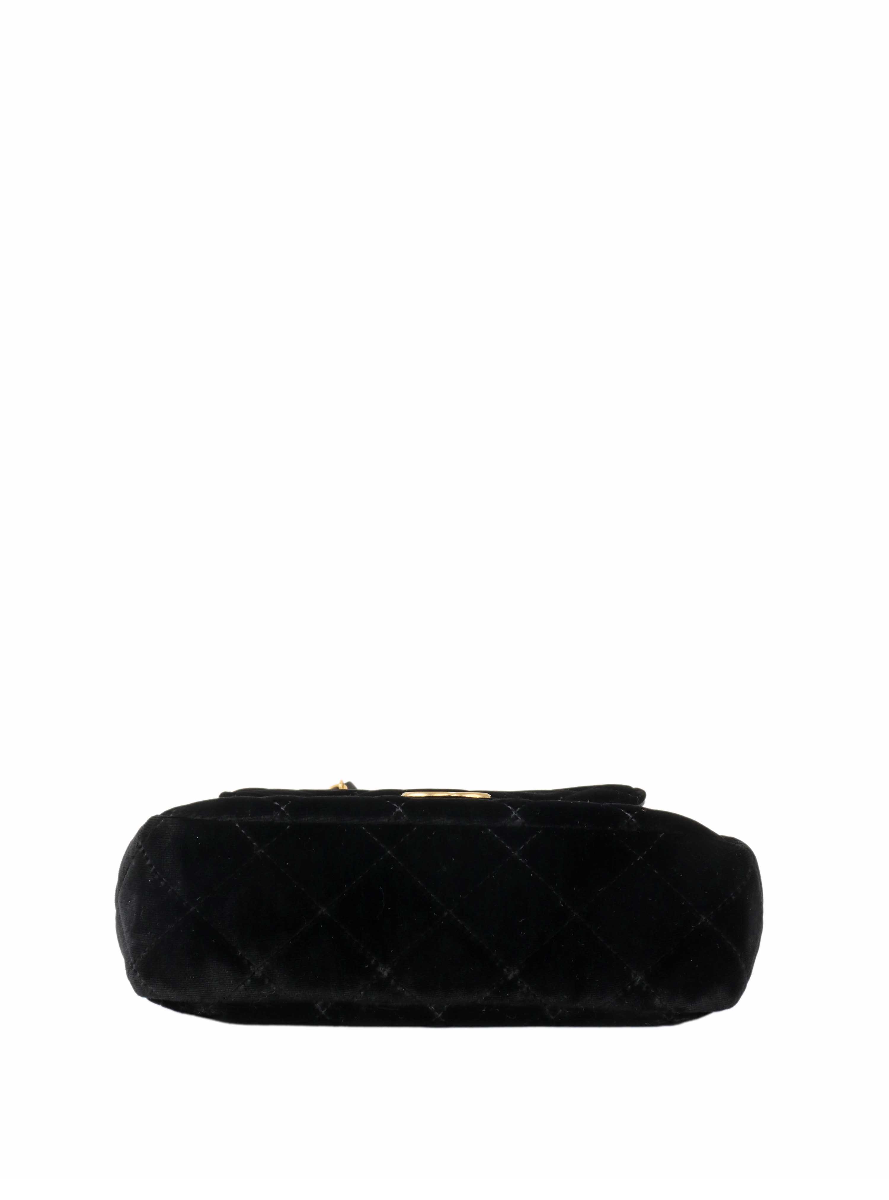 Chanel Black Small Quilted Velvet Wavy CC Hobo Bag.