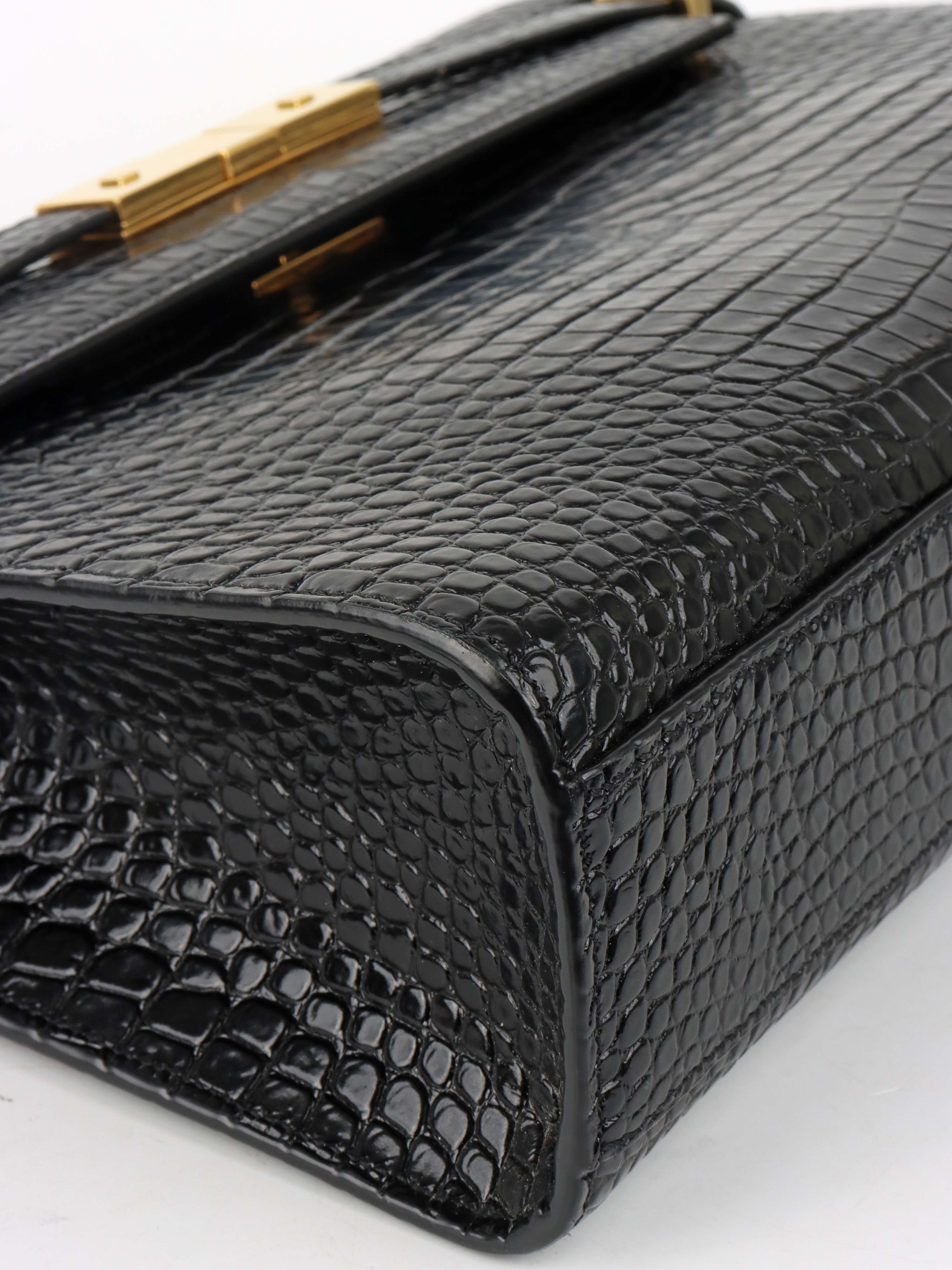 Saint Laurent Medium Manhattan Shiny Crocodile Shoulder Bag.