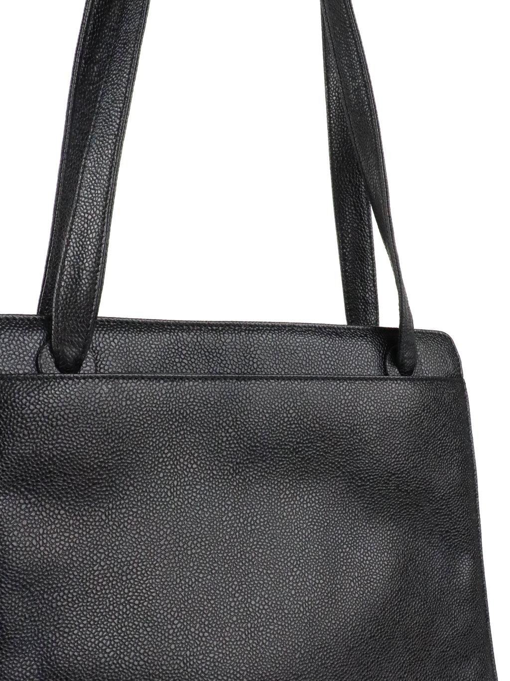 Chanel Vintage Stitched Logo Black Caviar Tote