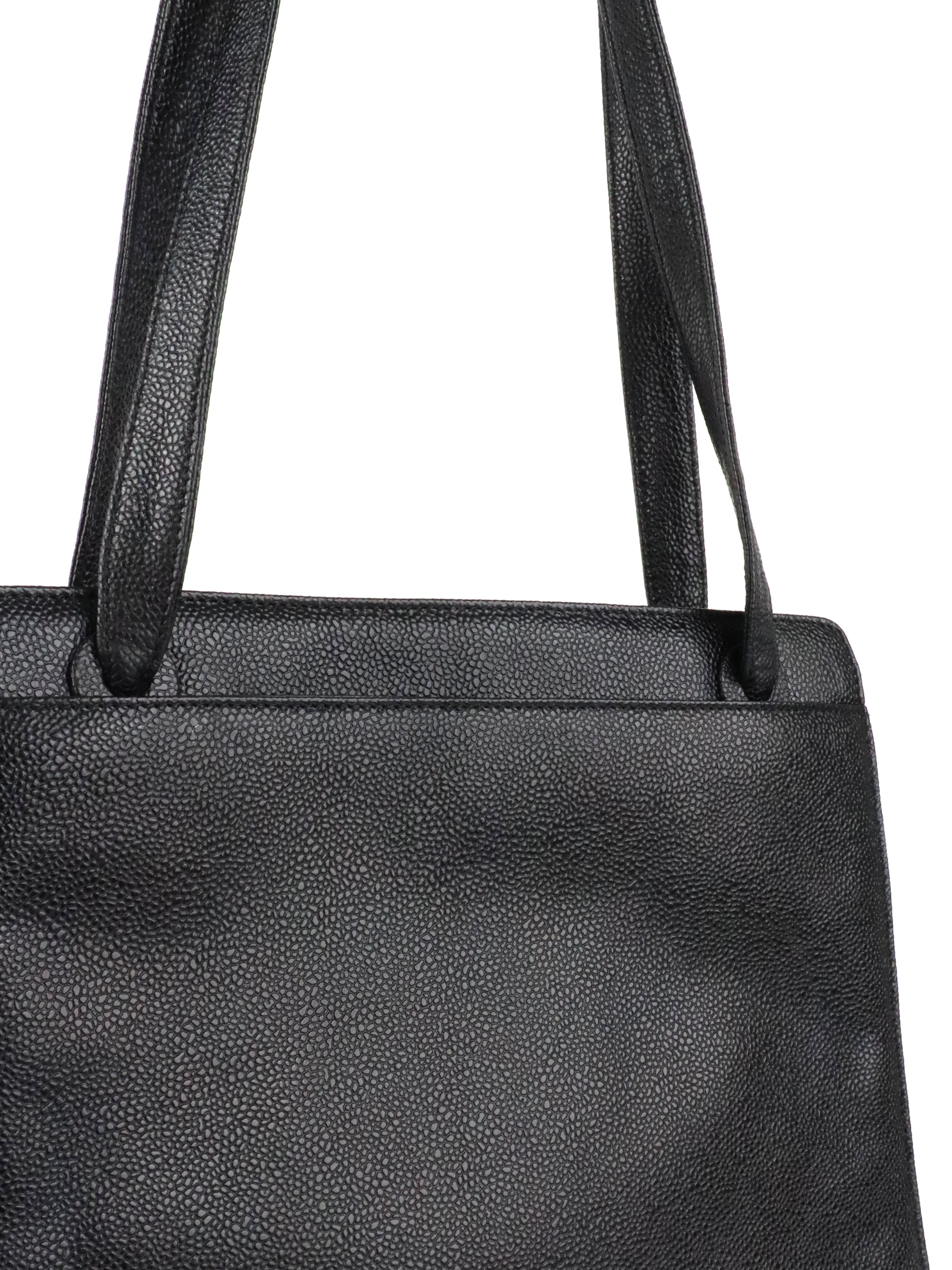Chanel Vintage Stitched Logo Black Caviar Tote