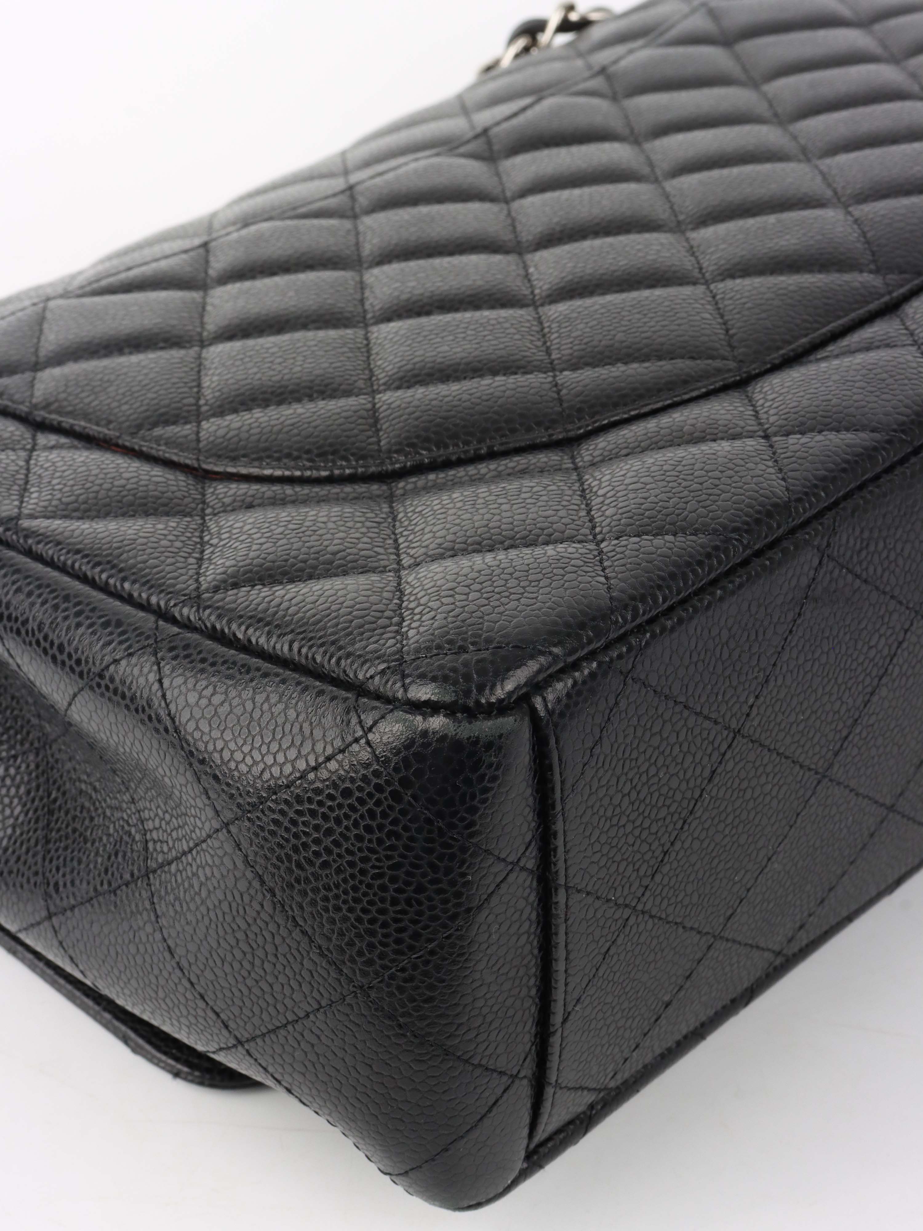 Chanel Black Caviar Maxi Double Classic Flap SHW.