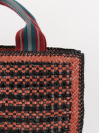 Prada Red/Black Madras Woven Leather Tote Bag