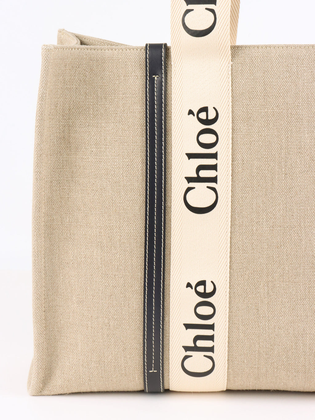 Chloe Large White & Blue Woody Tote Bag in Linen.