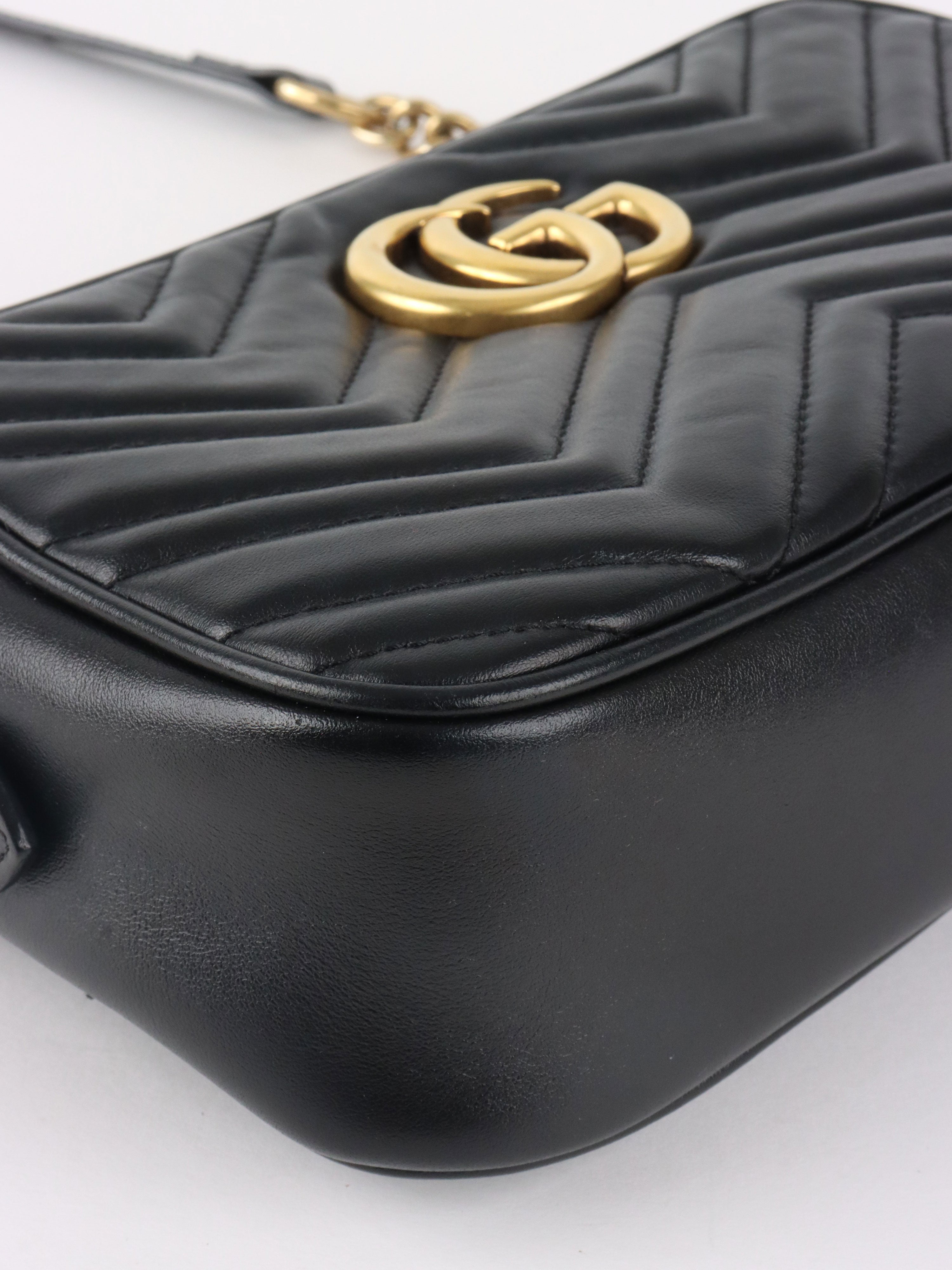 Gucci Black Small GG Marmont Camera Bag.