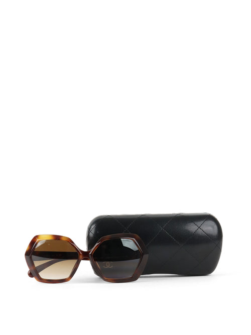Chanel Brown Tortoise Hexagonal Gradient Sunglasses