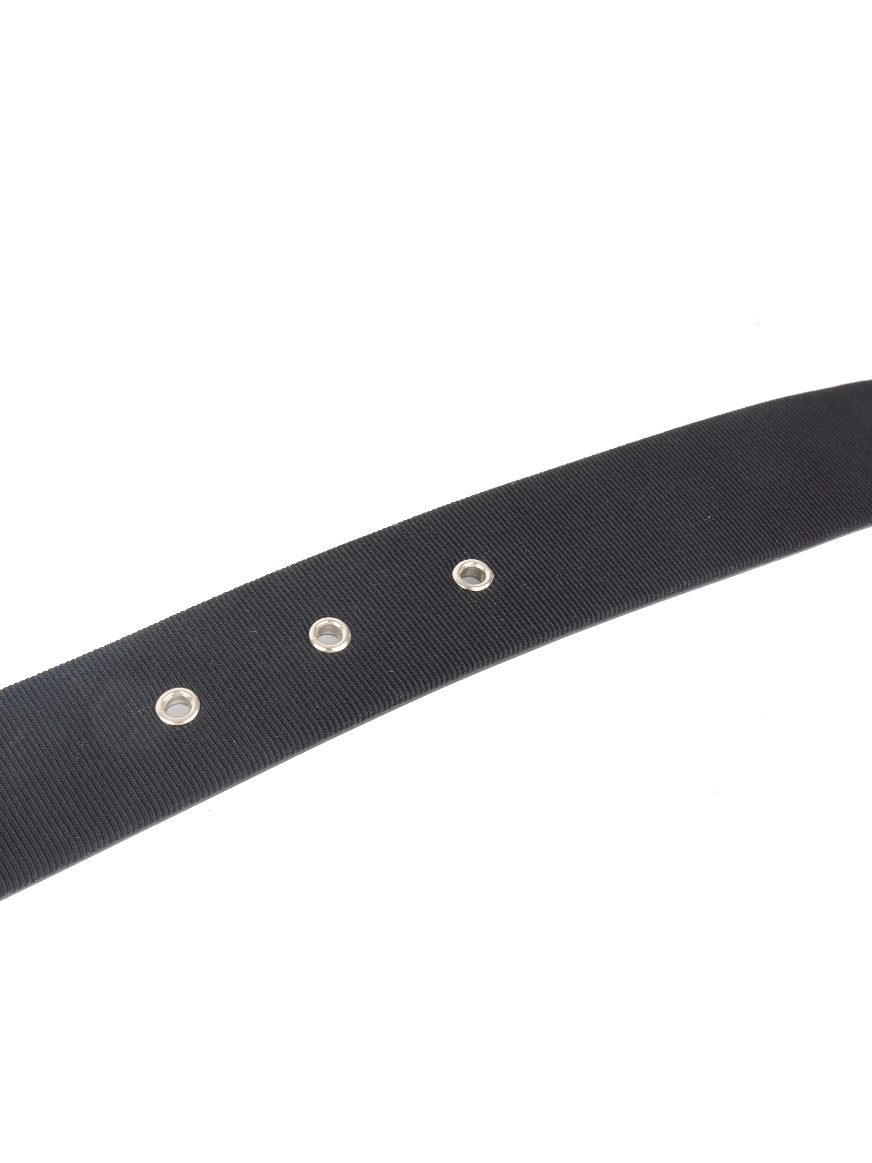 Chanel Black Satin Leather and Canvas Crystal Buckle Belt