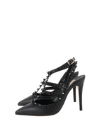 Valentino All Black Rockstud Ankle Strap Pump.