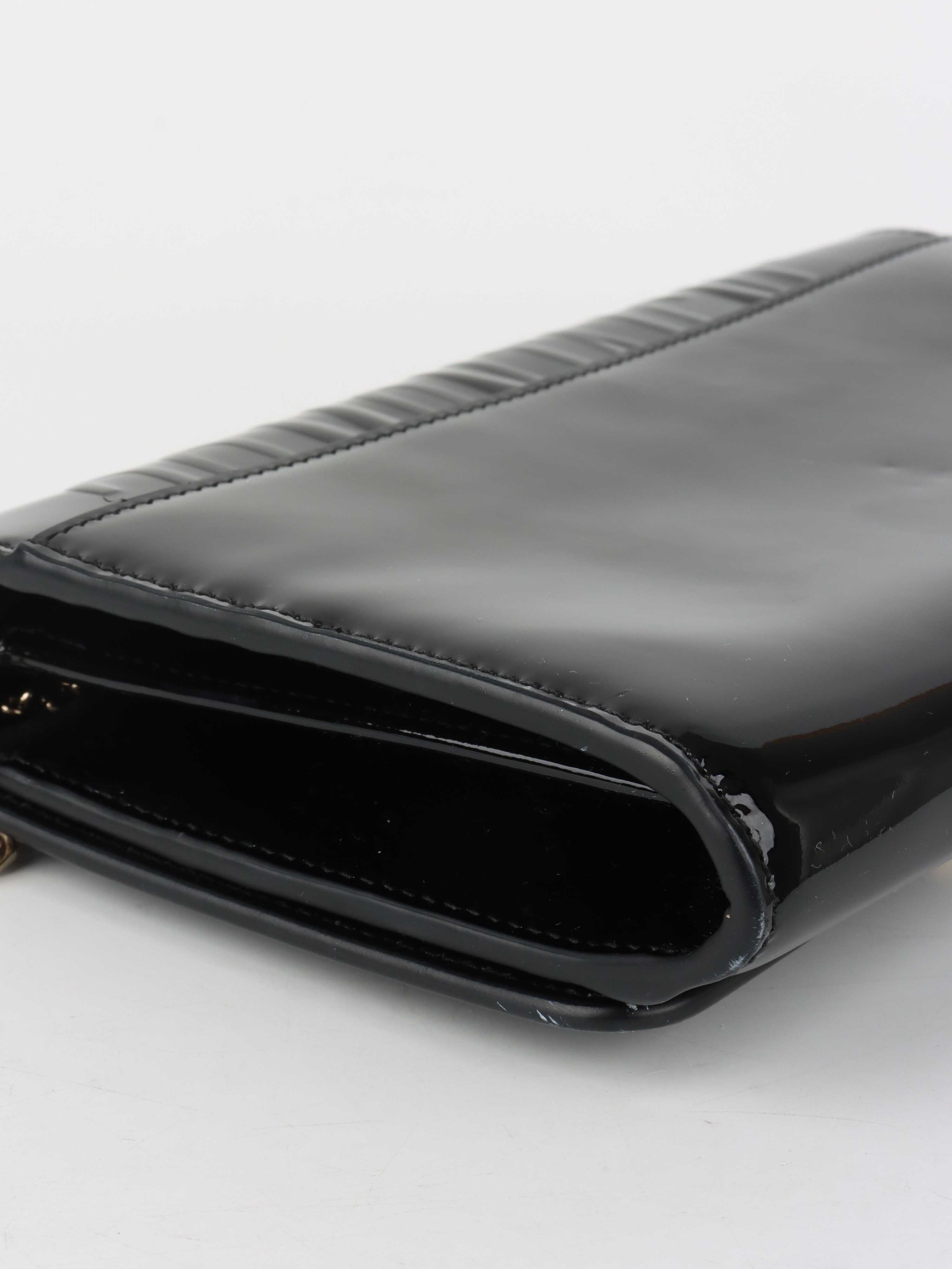 Dior Black Patent Leather 30 Montaigne Chain Clutch.