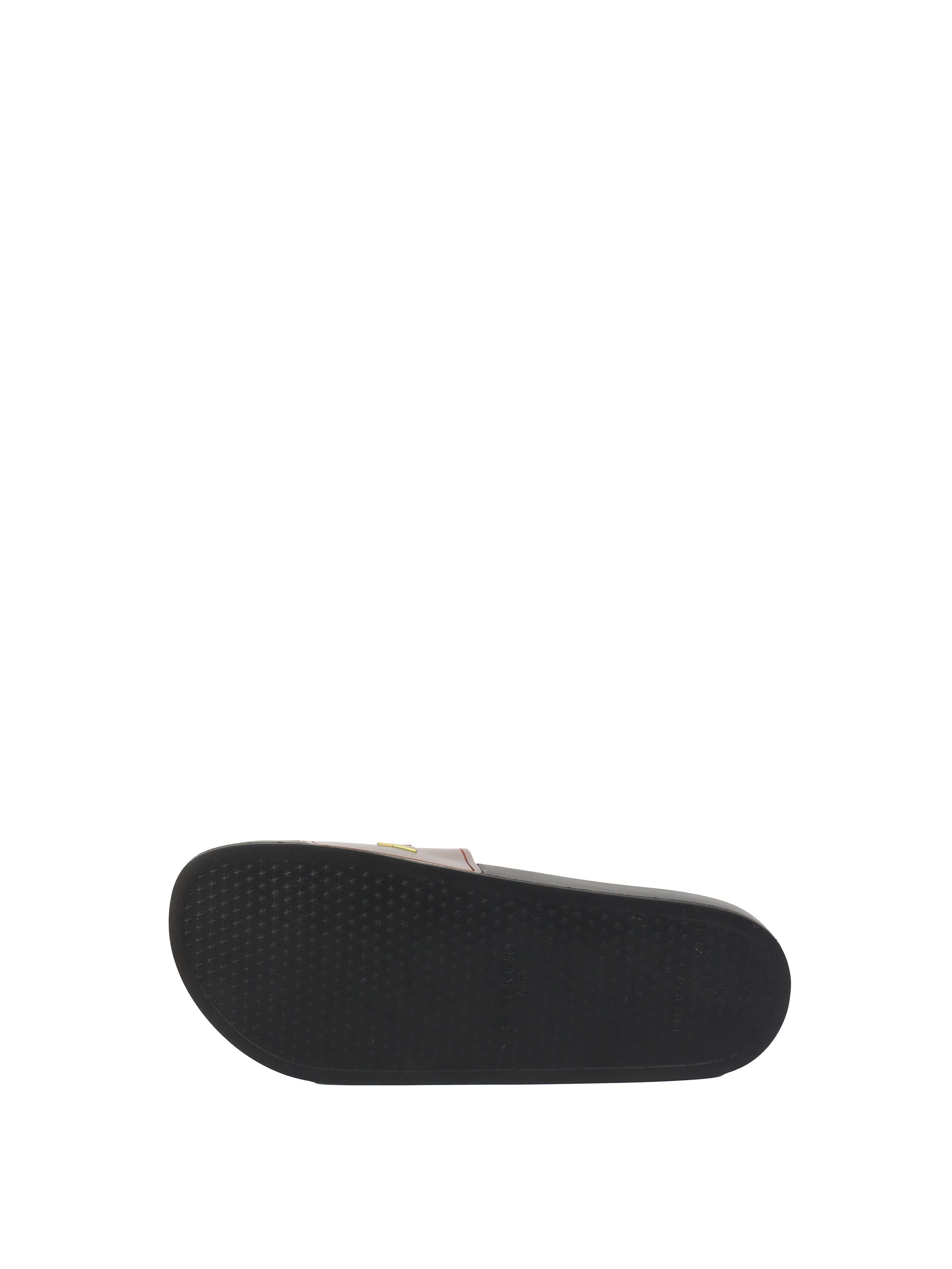 Givenchy Black/ Orange Iridescent Logo Slide Sandal.