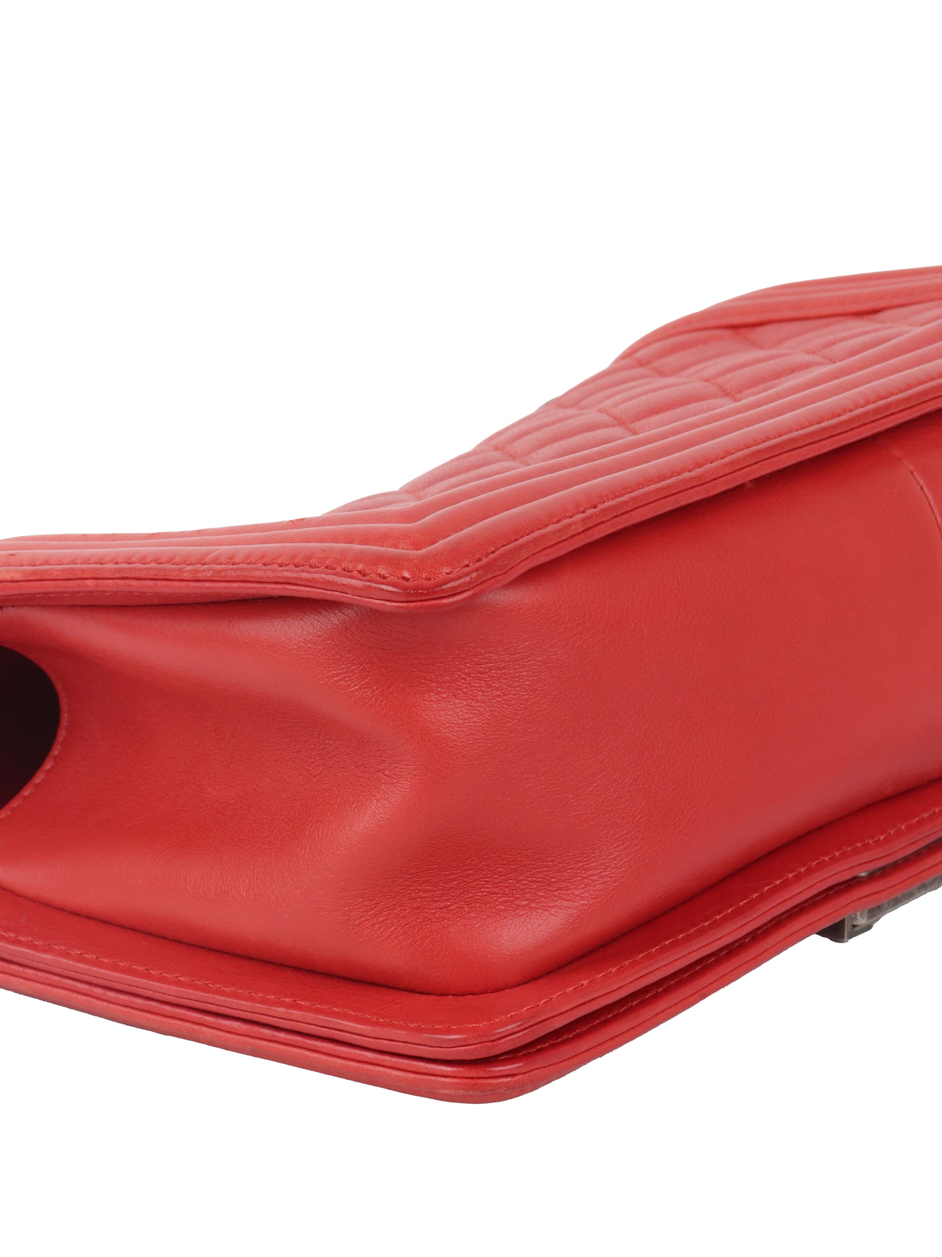 Chanel Red Medium Lambskin Boy Bag SHW.