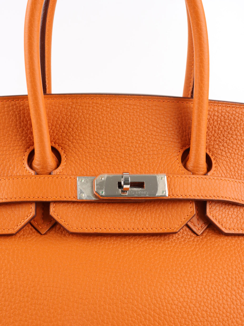 Hermes Birkin 35 Orange H Clemence Leather Stamp J Square