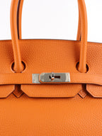Hermes Birkin 35 Orange H Clemence Leather Stamp J Square