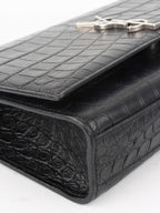 Saint Laurent Black Crocodile Embossed Chain Top Handle Kate Bag.