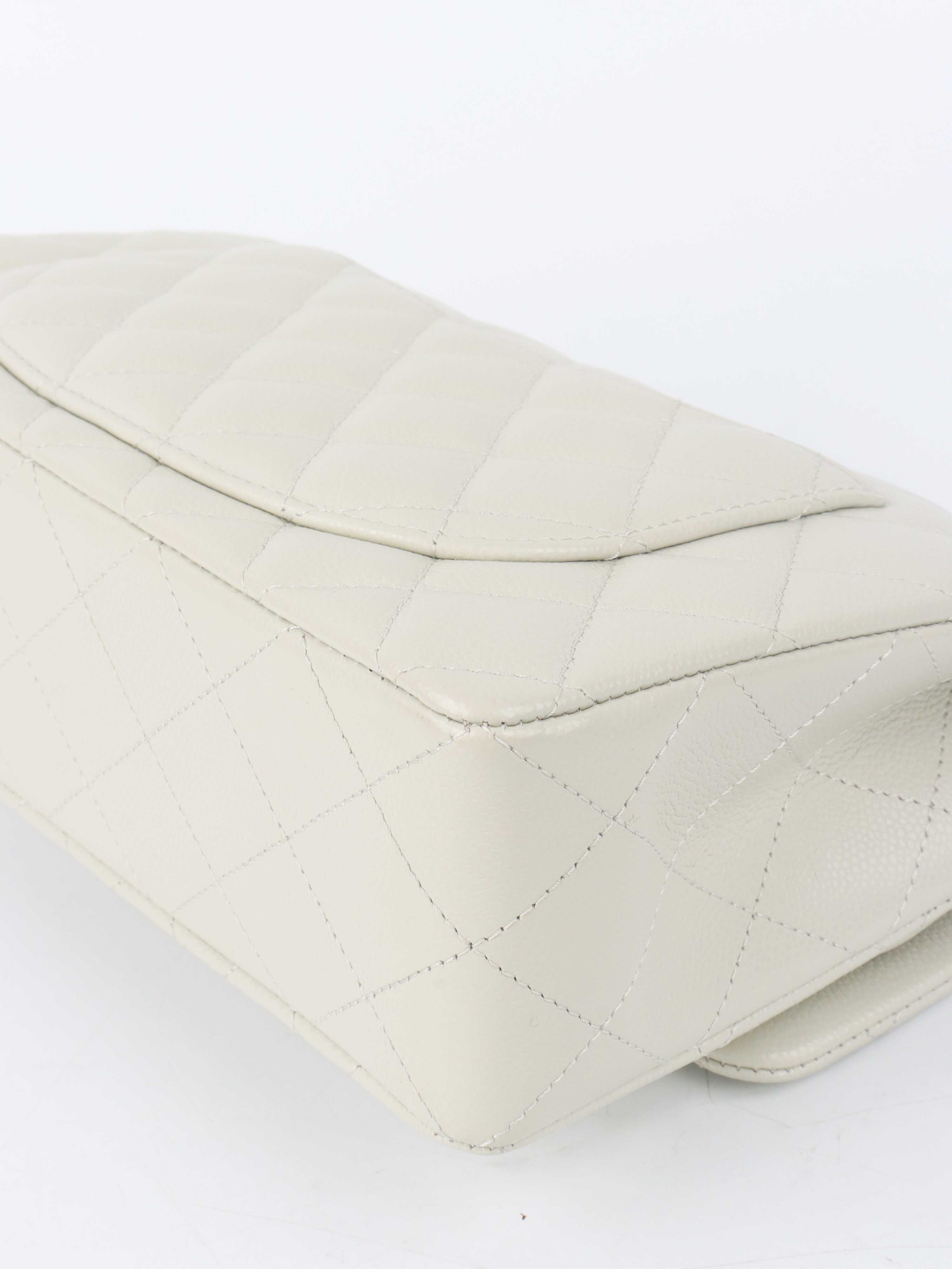 Chanel 21A  Light Grey Caviar Small Classic Flap LGHW.