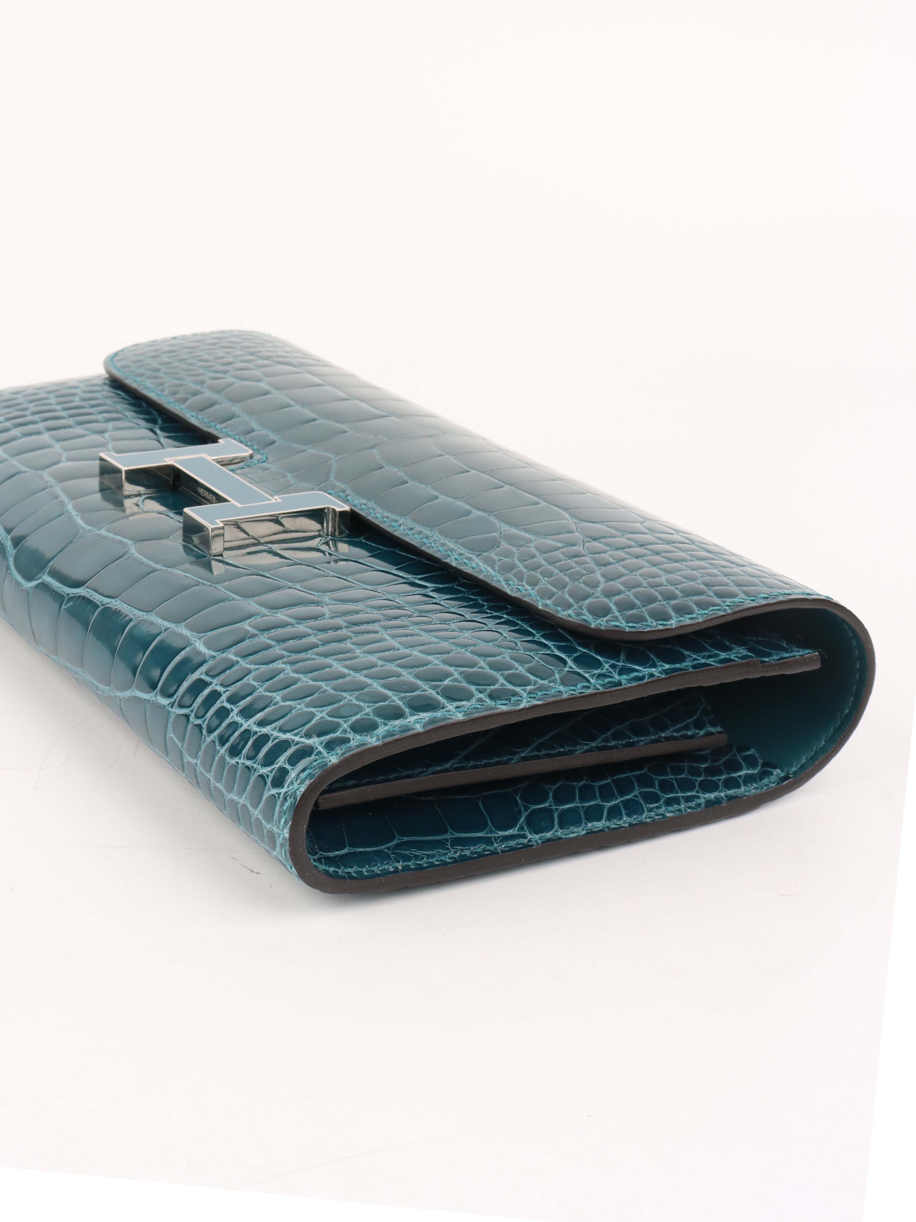 Hermes Alligator Constance Wallet Vert Bosphore.